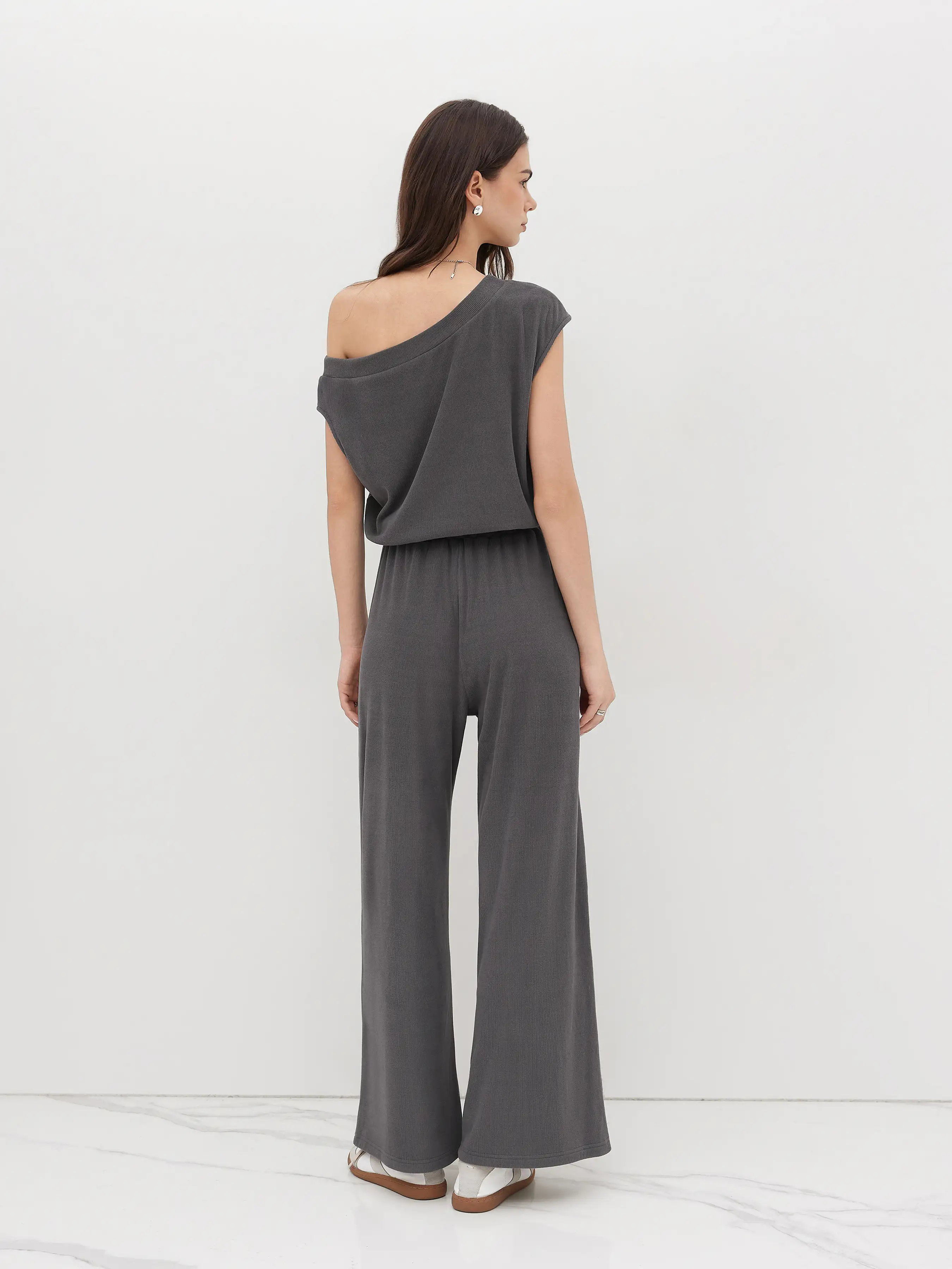 Asymmetrical Neck Drawstring Jumpsuit