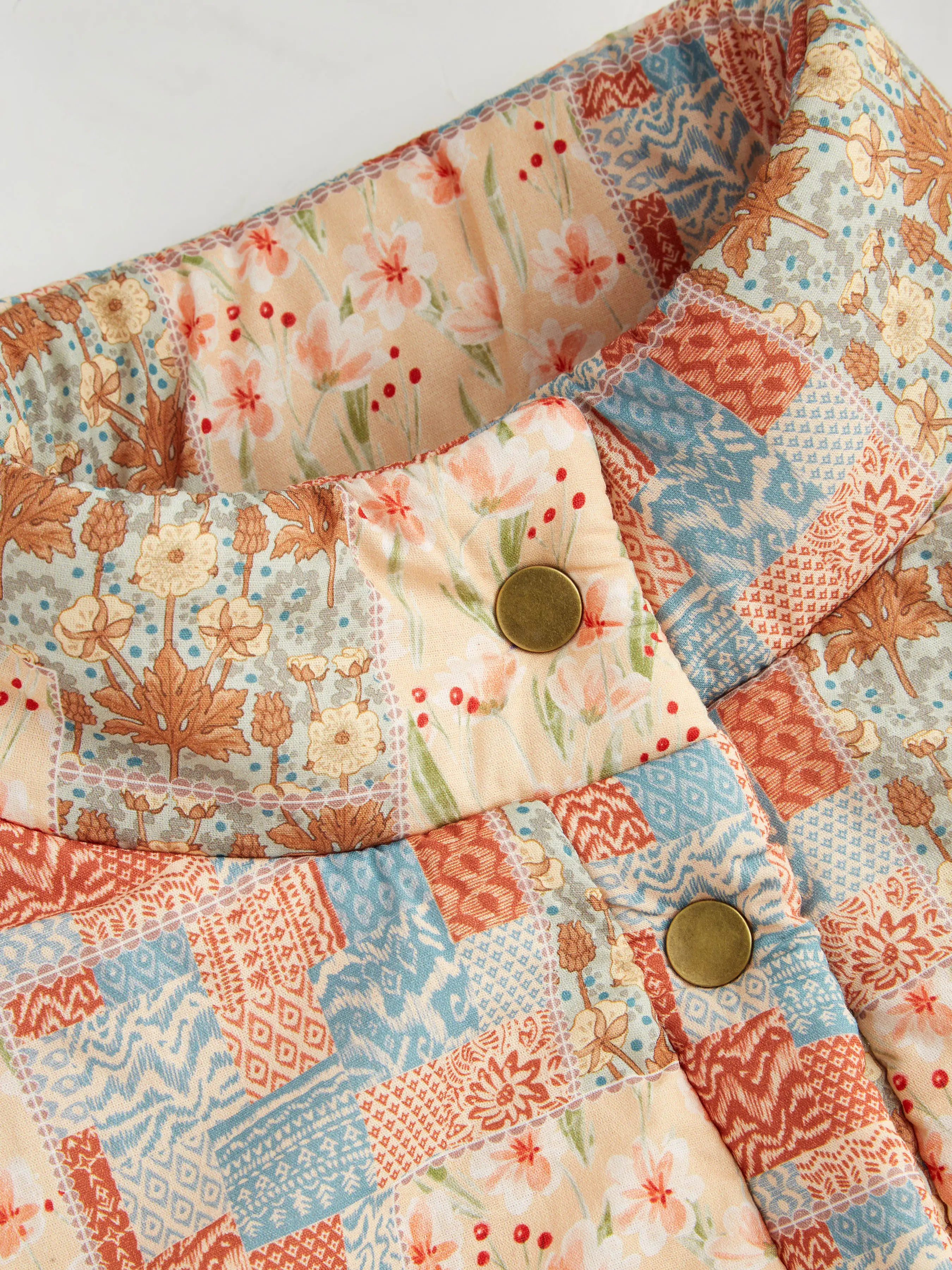 Fleece Stand Collar Floral Oversized Jacket