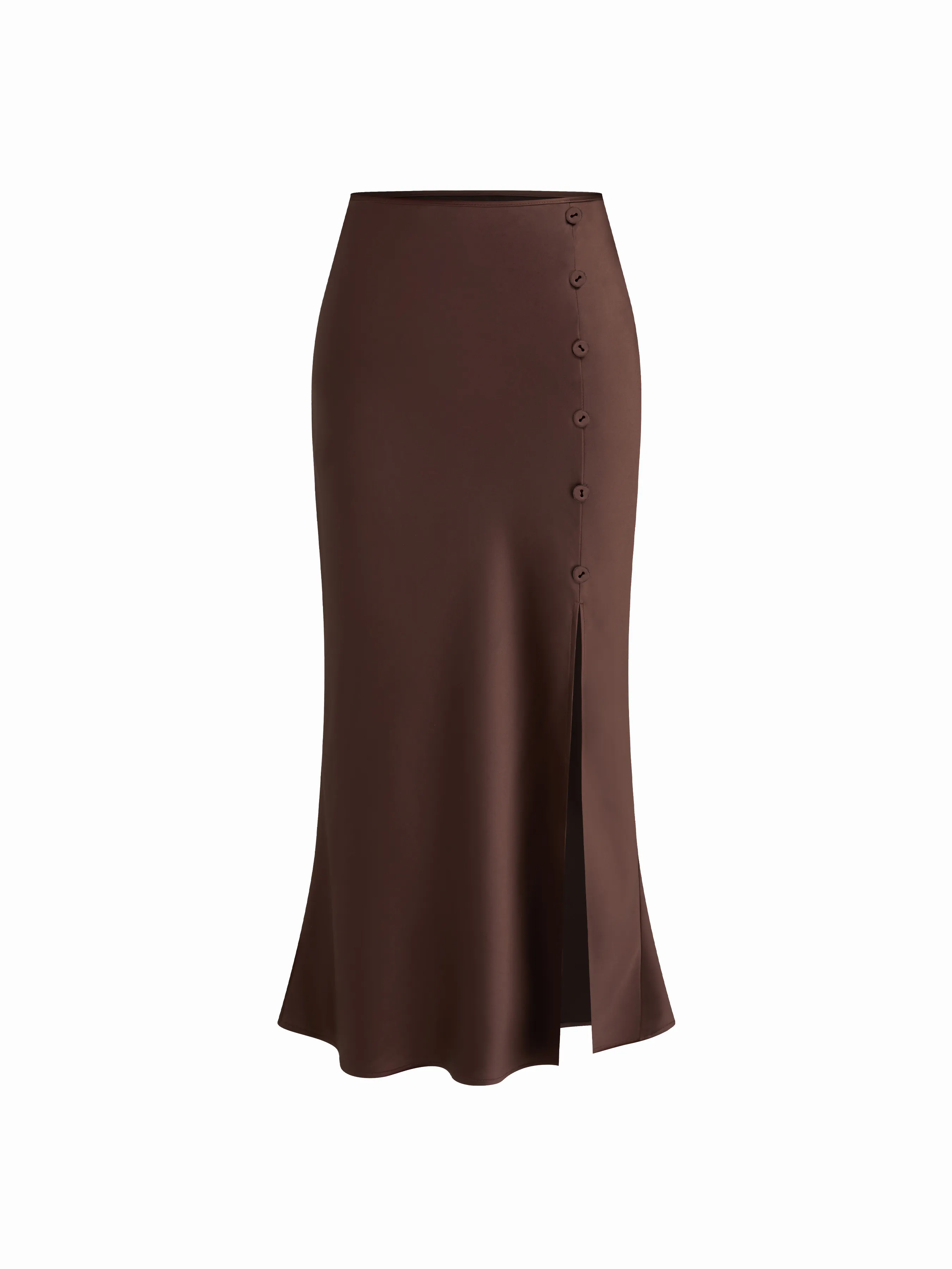 Satin Mid Rise Split Side Mermaid Midi Skirt