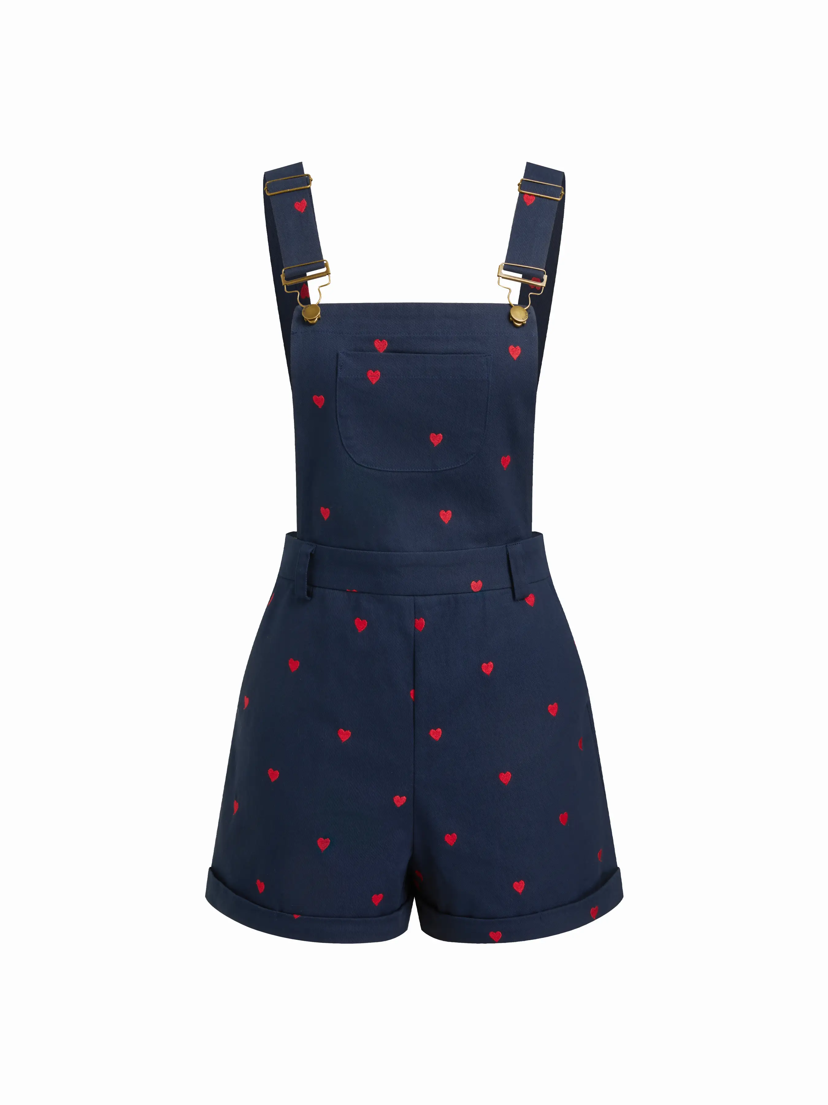 100% Cotton Square Neck Heart Embroidery Buckle Micro Romper