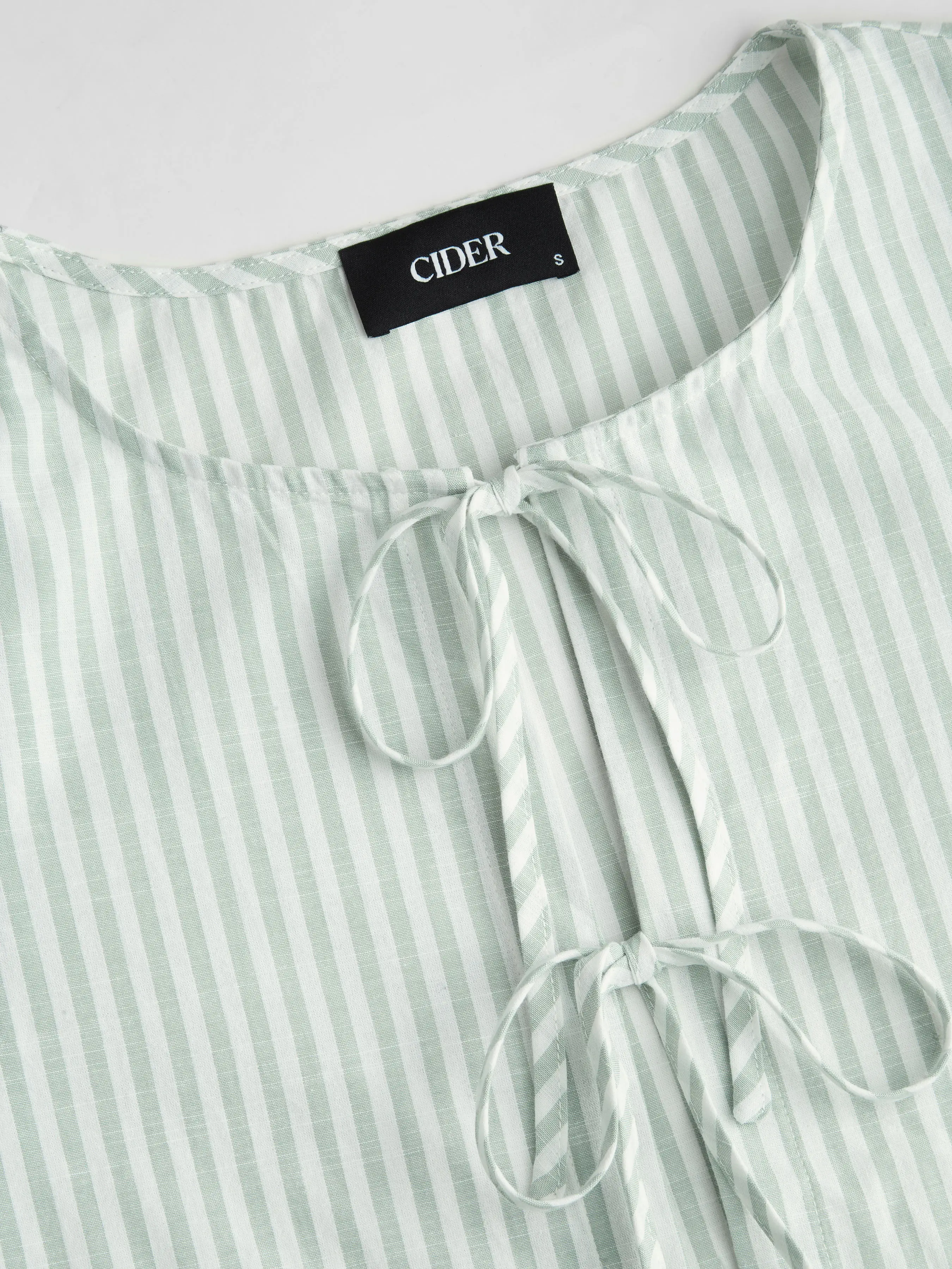 Cotton-blend Stripe Tie Front Bow Blouse