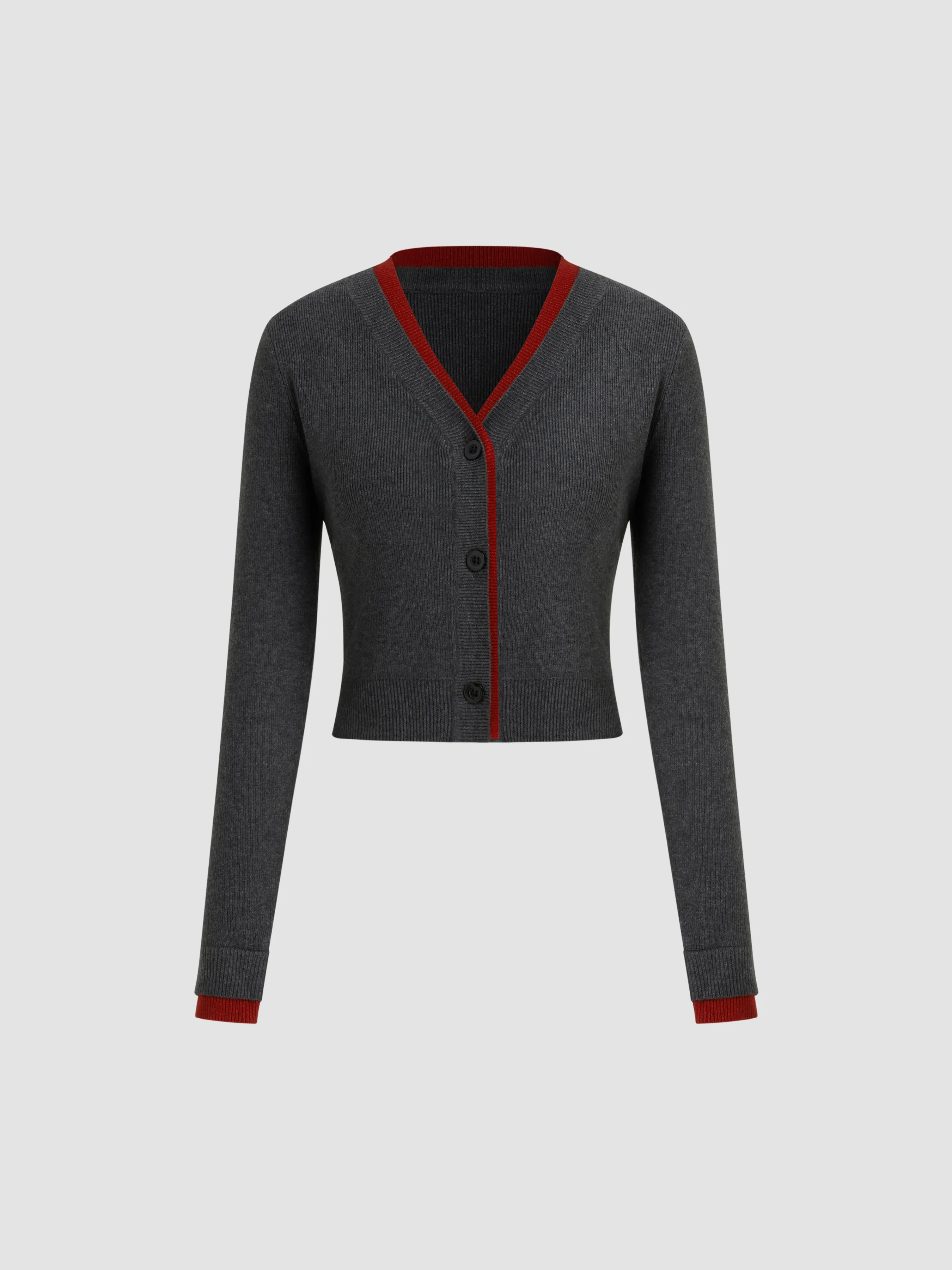 Knit V-neck Contrasting Binding Cardigan