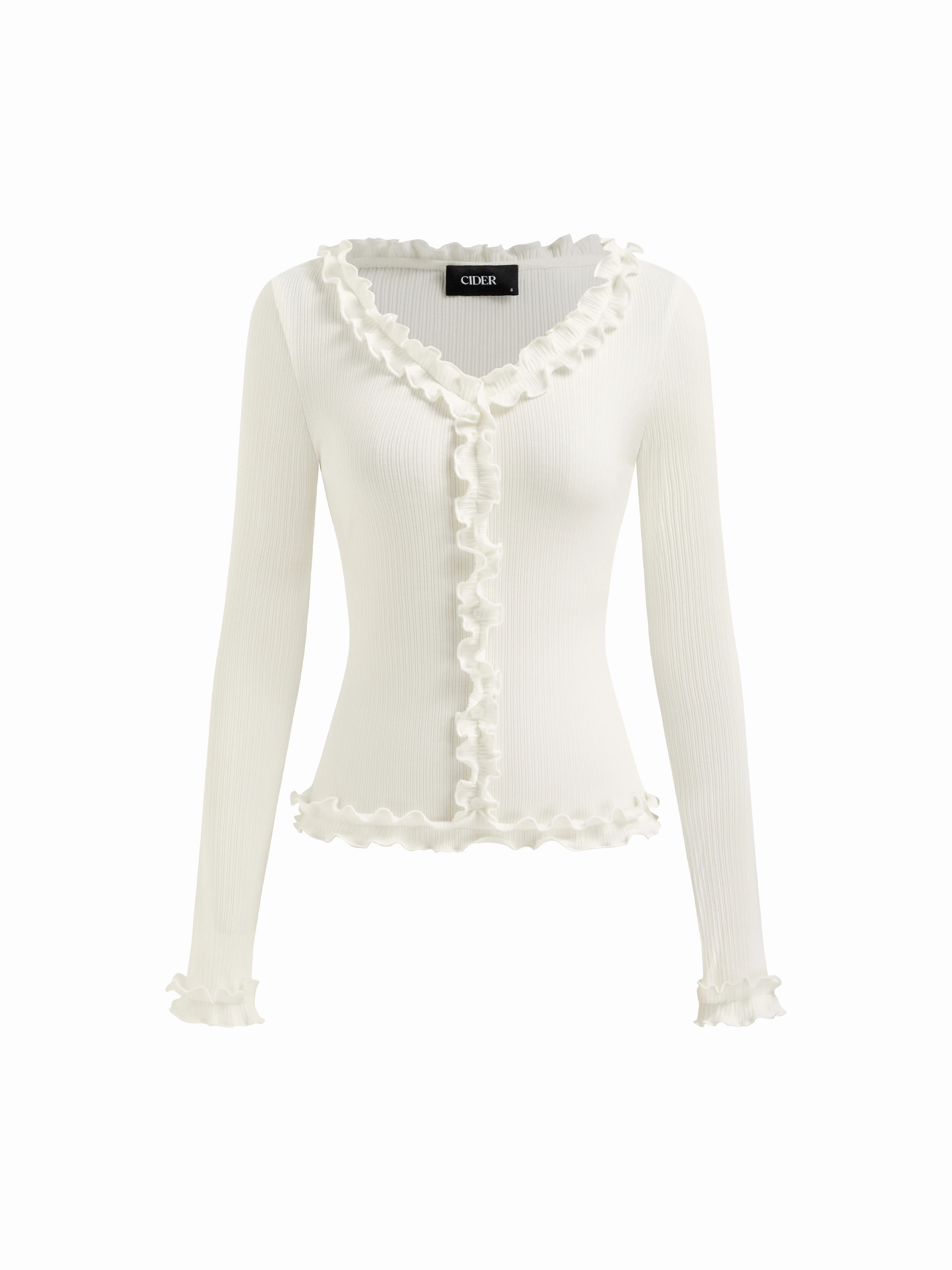 V-neck Long Sleeve Lettuce Trim Top
