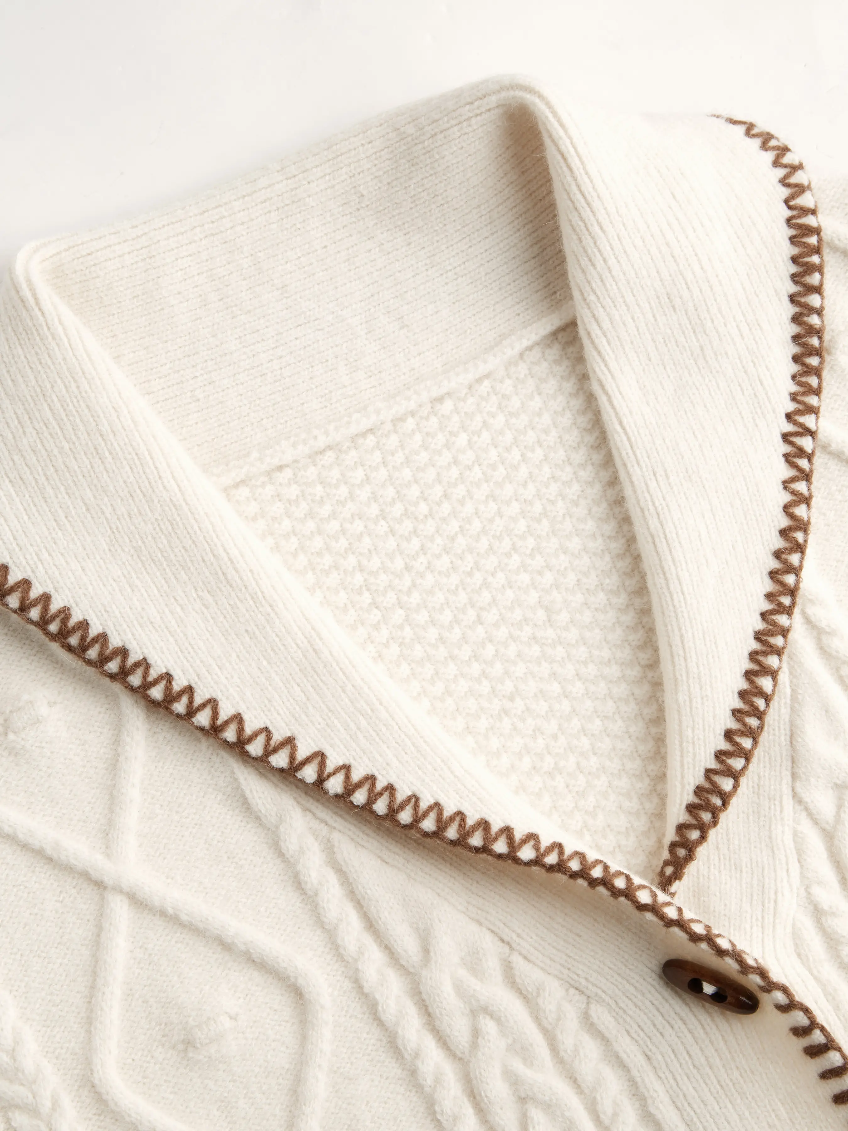 Cable Knit Collar Contrasting Binding Toggle Cardigan Curve & Plus