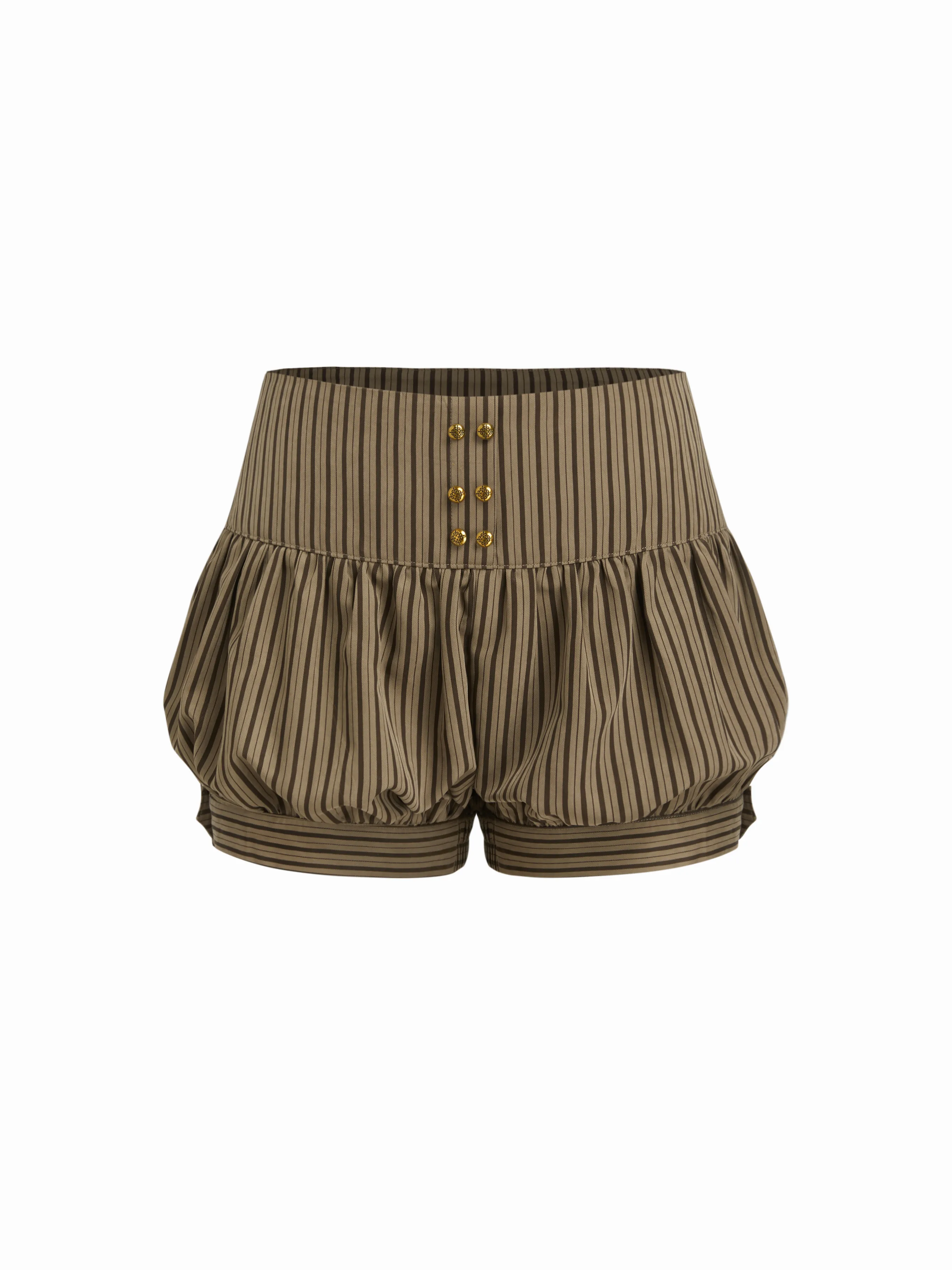 Low Rise Striped Metal Detail Bubble Hem Micro Shorts