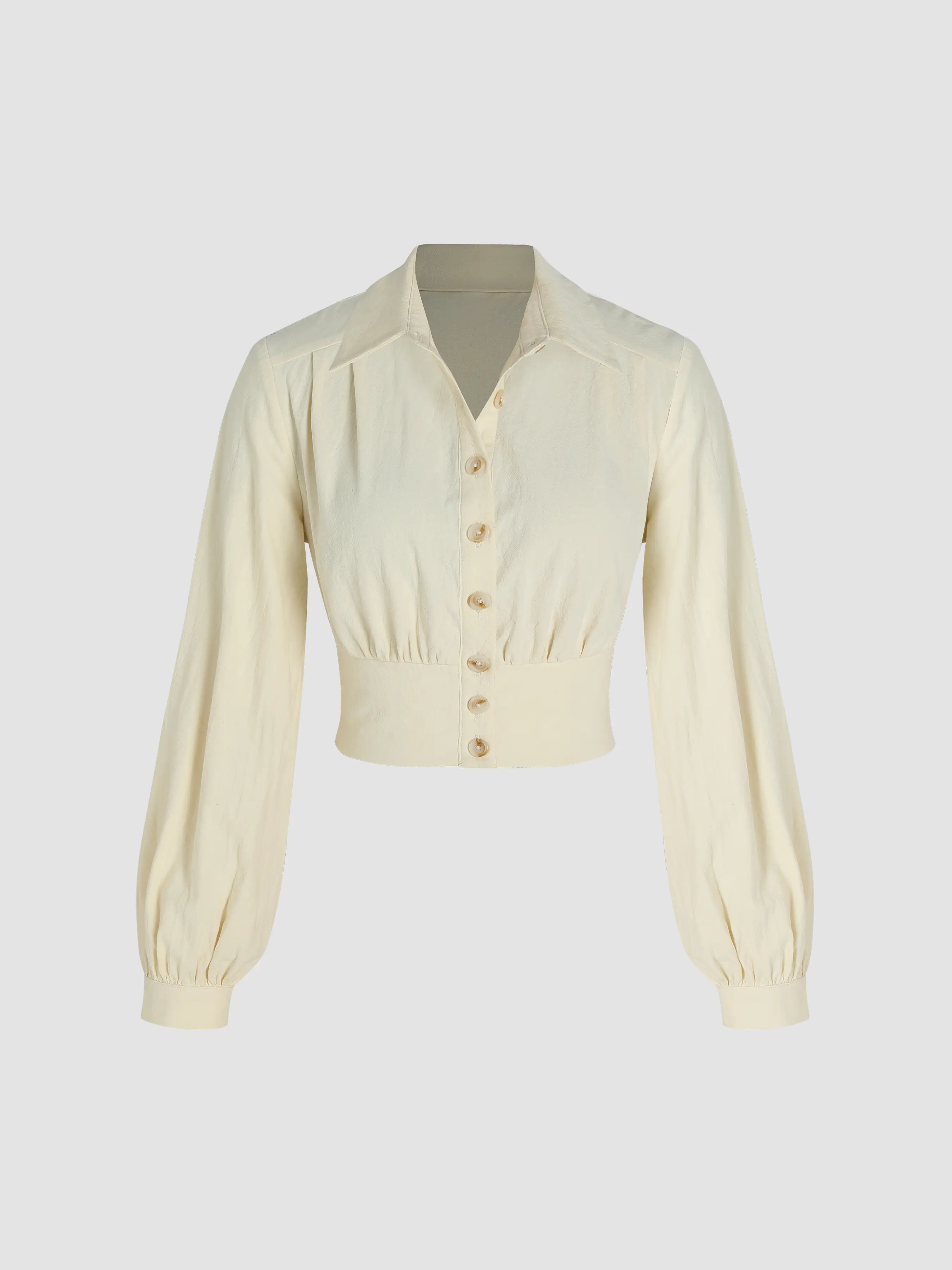 Woven Collar Ruched Crop Blouse