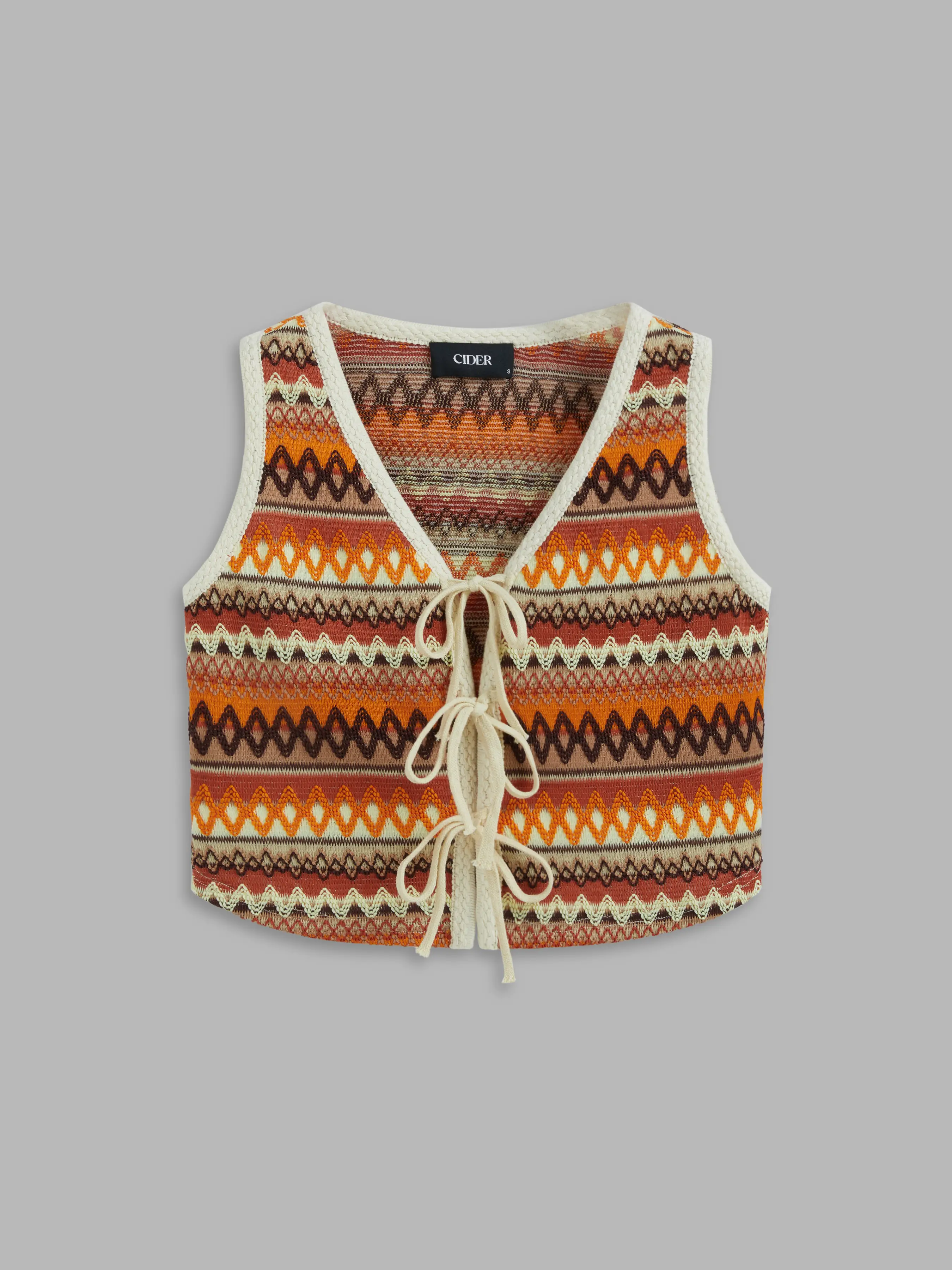 V-neck Striped Tie Front Knotted Oversized Crop Vest