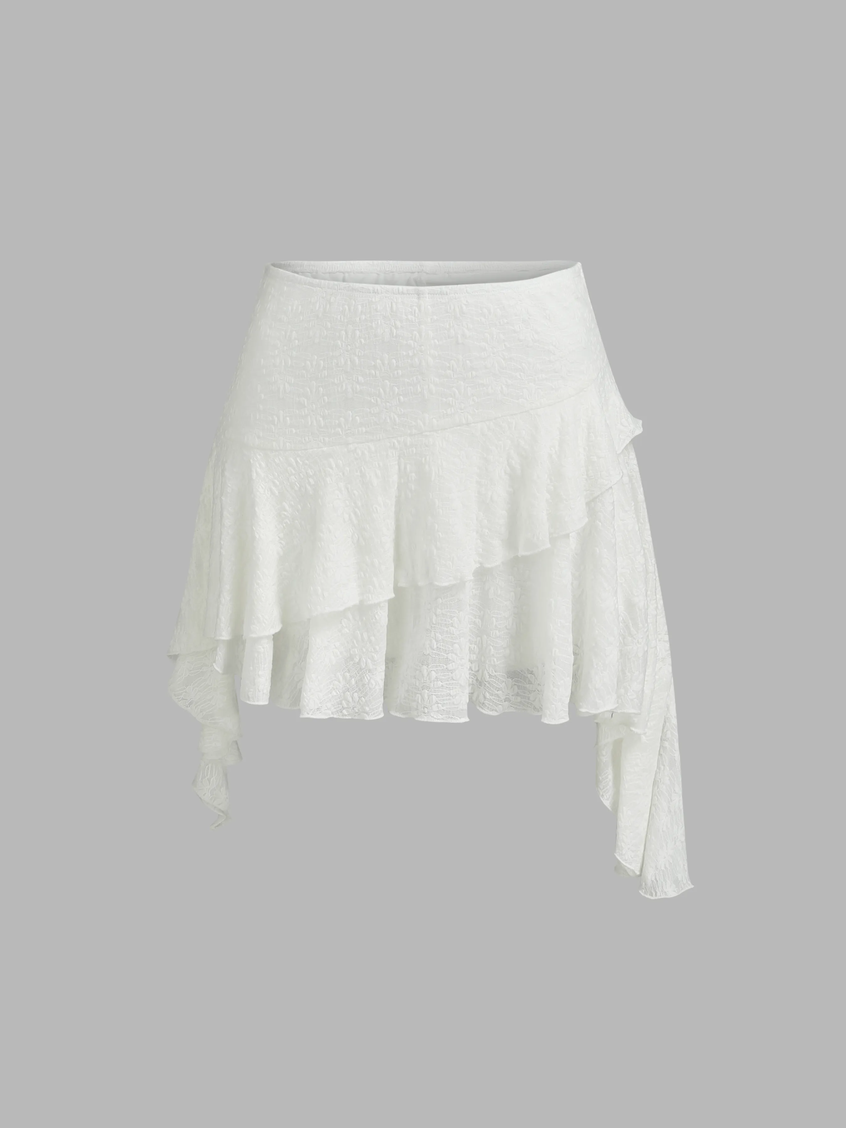 Low Rise Lace Floral Layered Ruffle Hem Mini Skirt