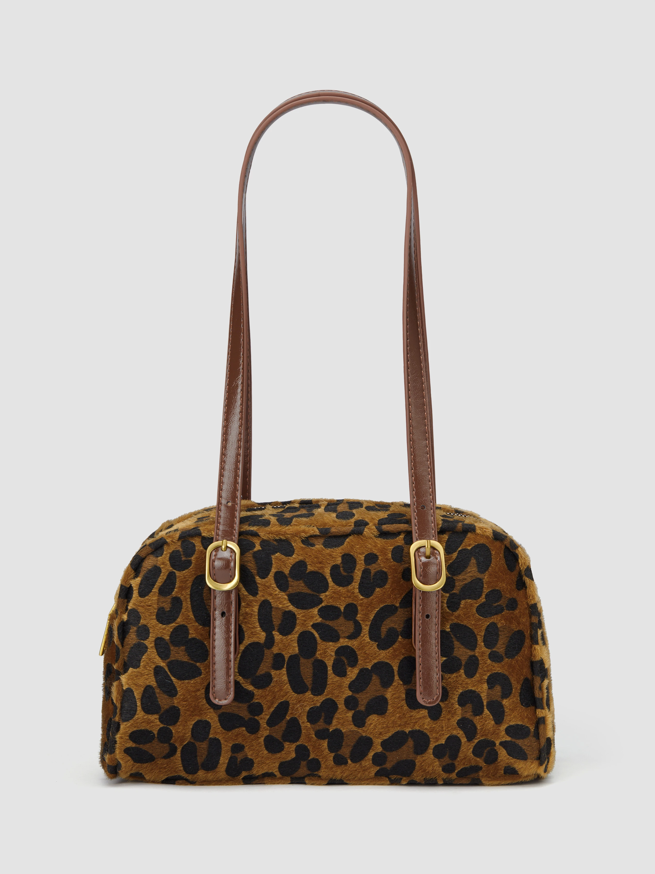 LEOPARD PRINT FAUX FUR SHOULDER BAG