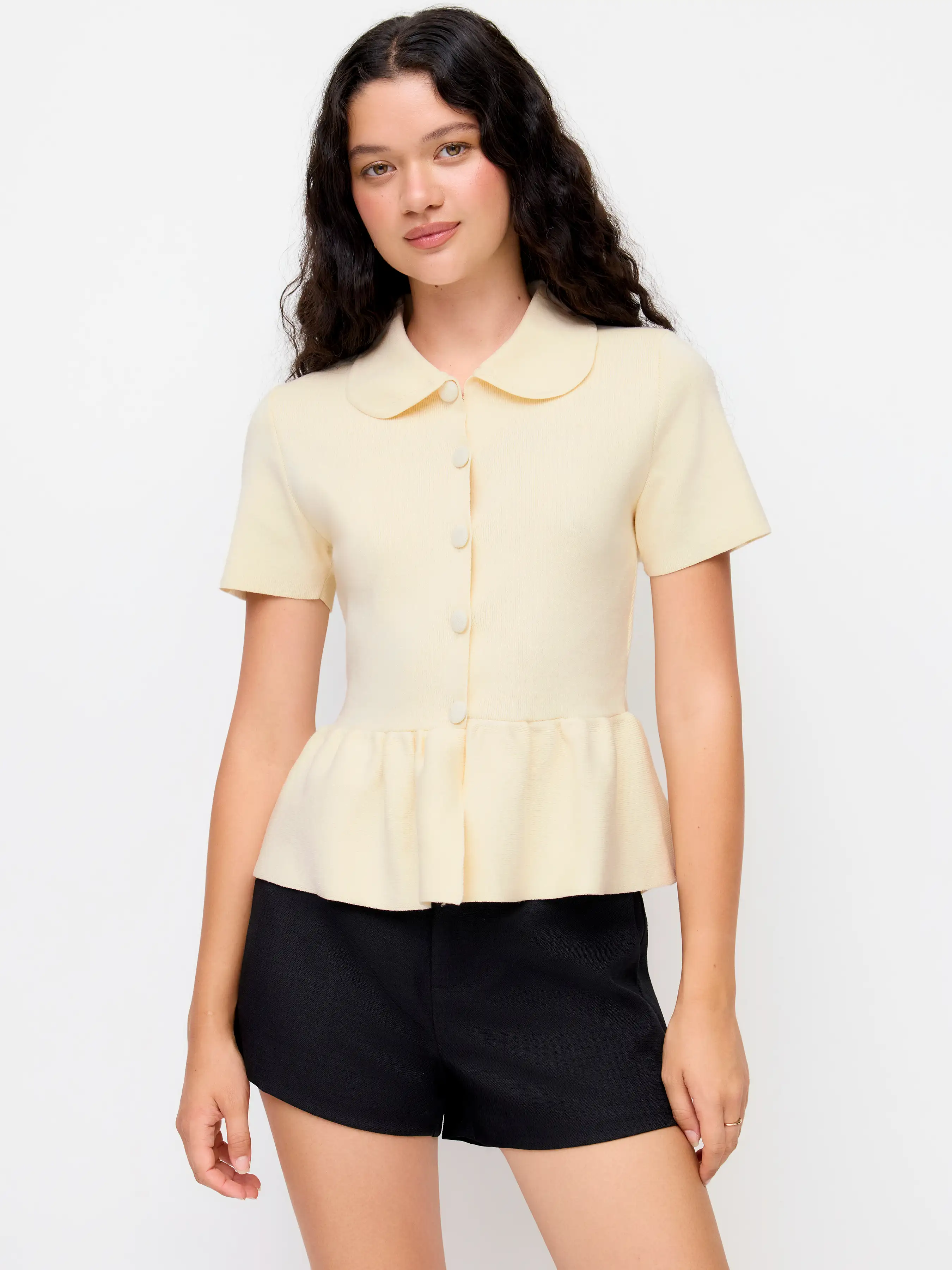 Knit Peter Pan Collar Short Sleeve Cardigan