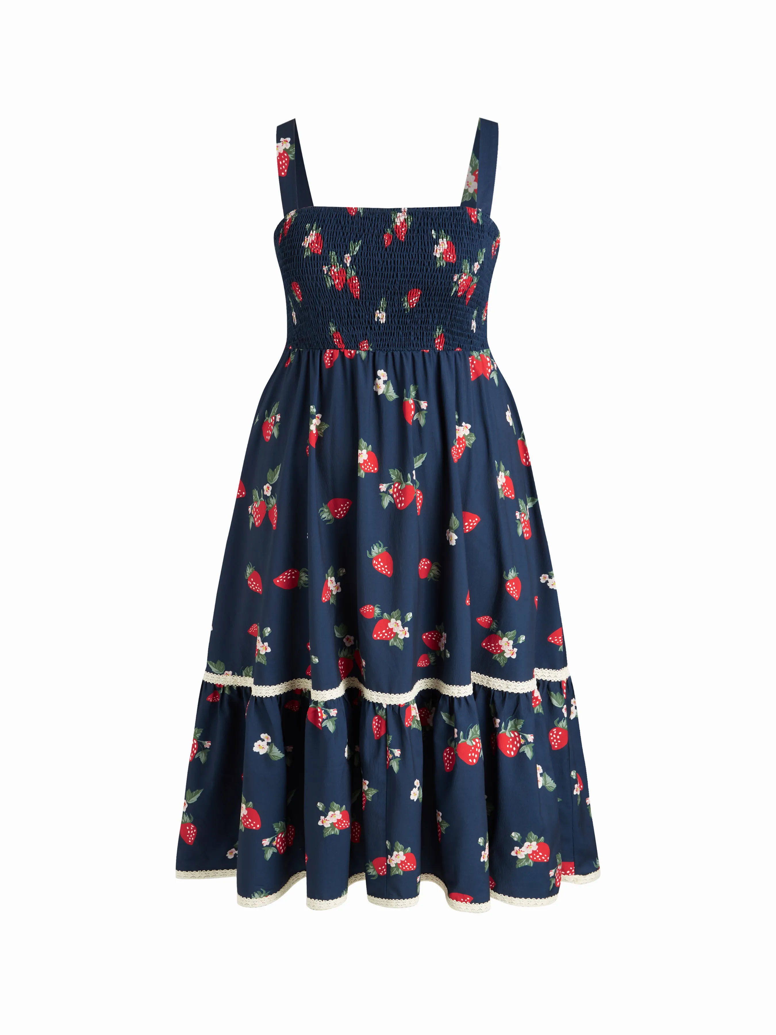 Square Neck Strawberry Shirred Tiered Maxi Dress Curve & Plus