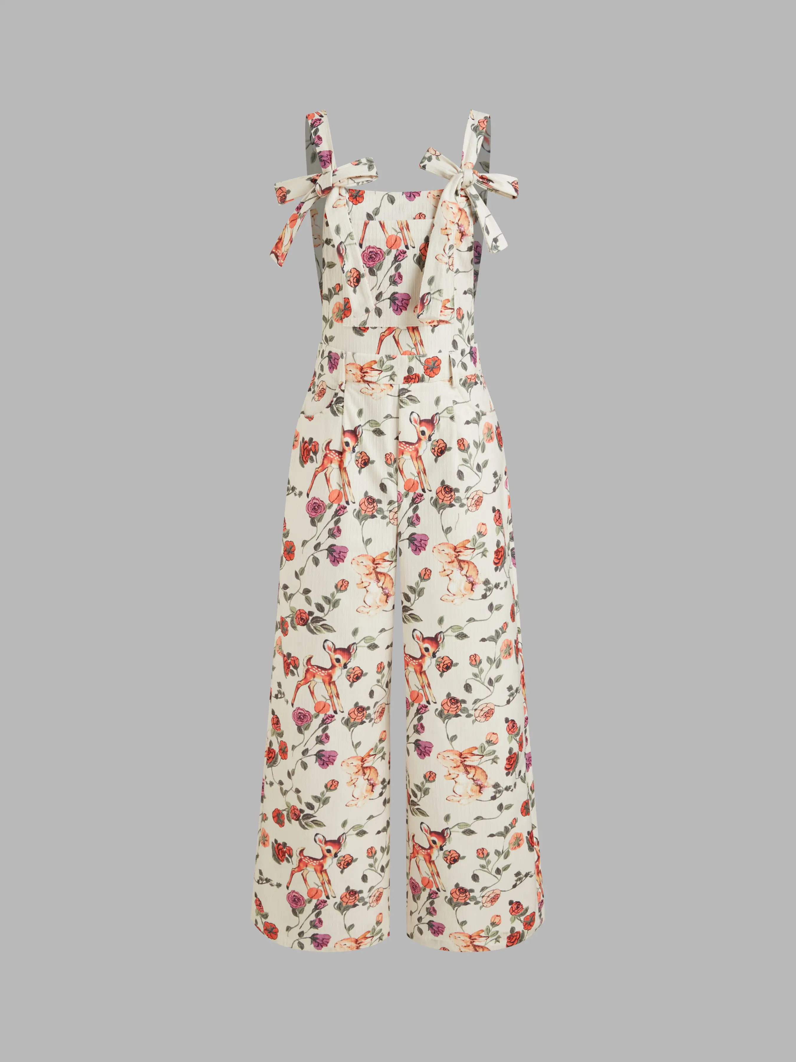 Deer & Floral Pattern Bowknot Jumpsuit