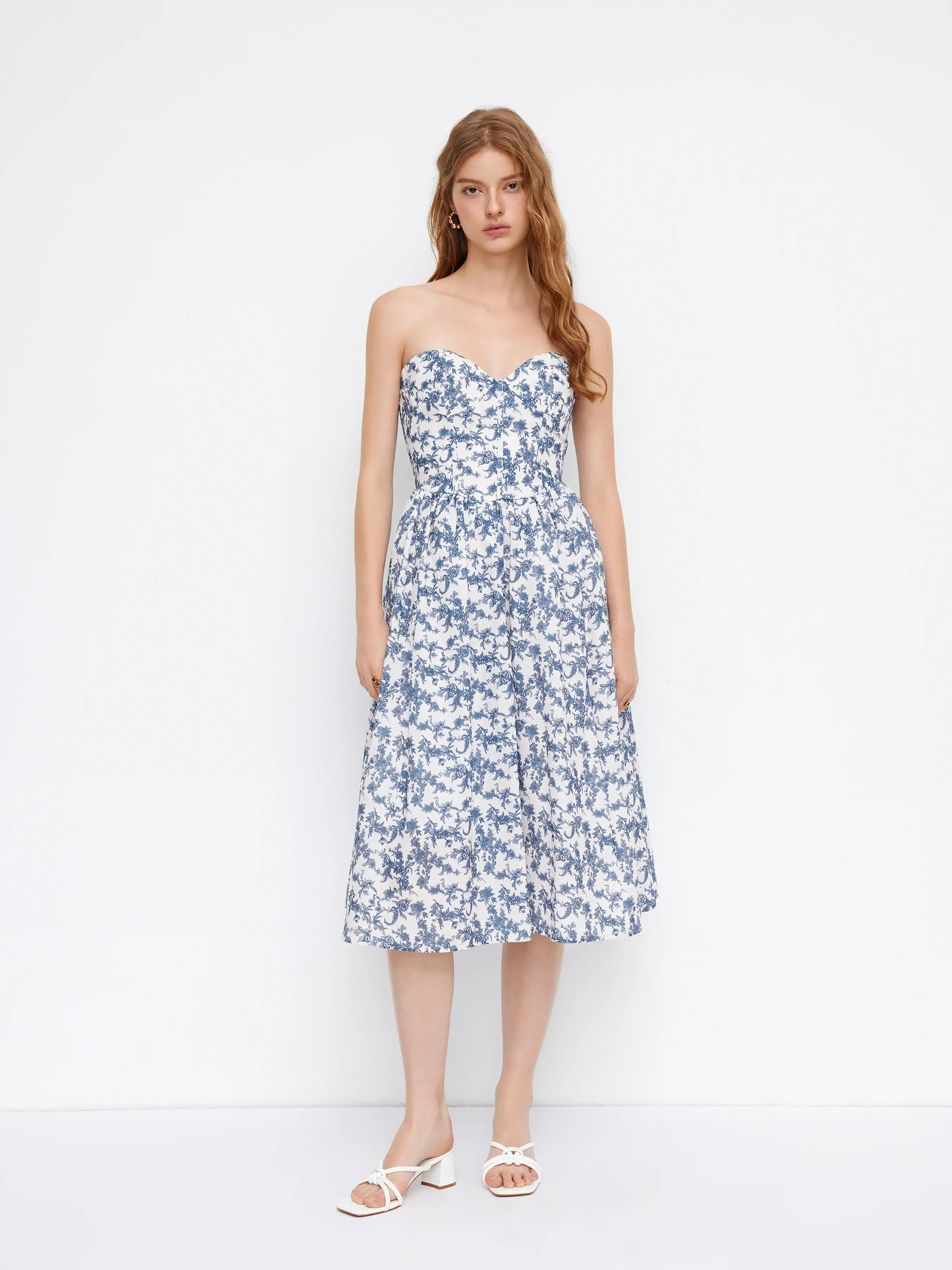 Bandeau Ditsy Floral Ruffle Midi Dress