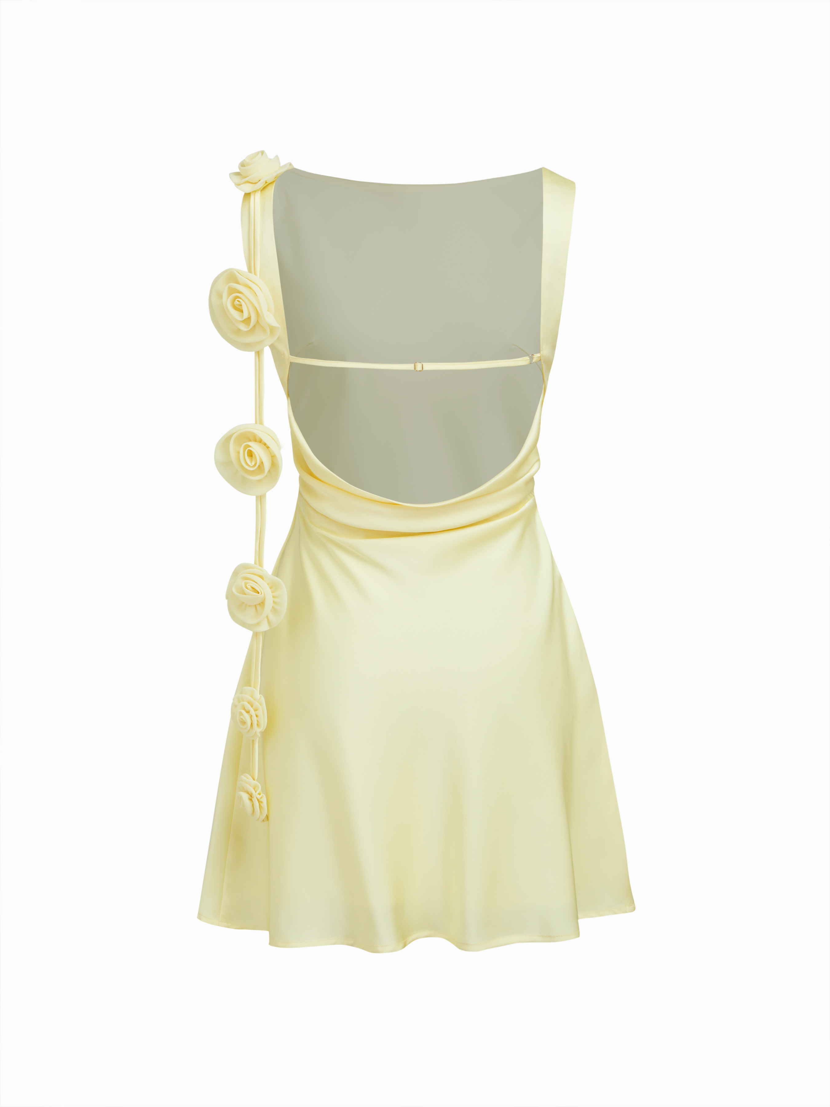 Satin Boat Neck Backless Flower Mini Dress