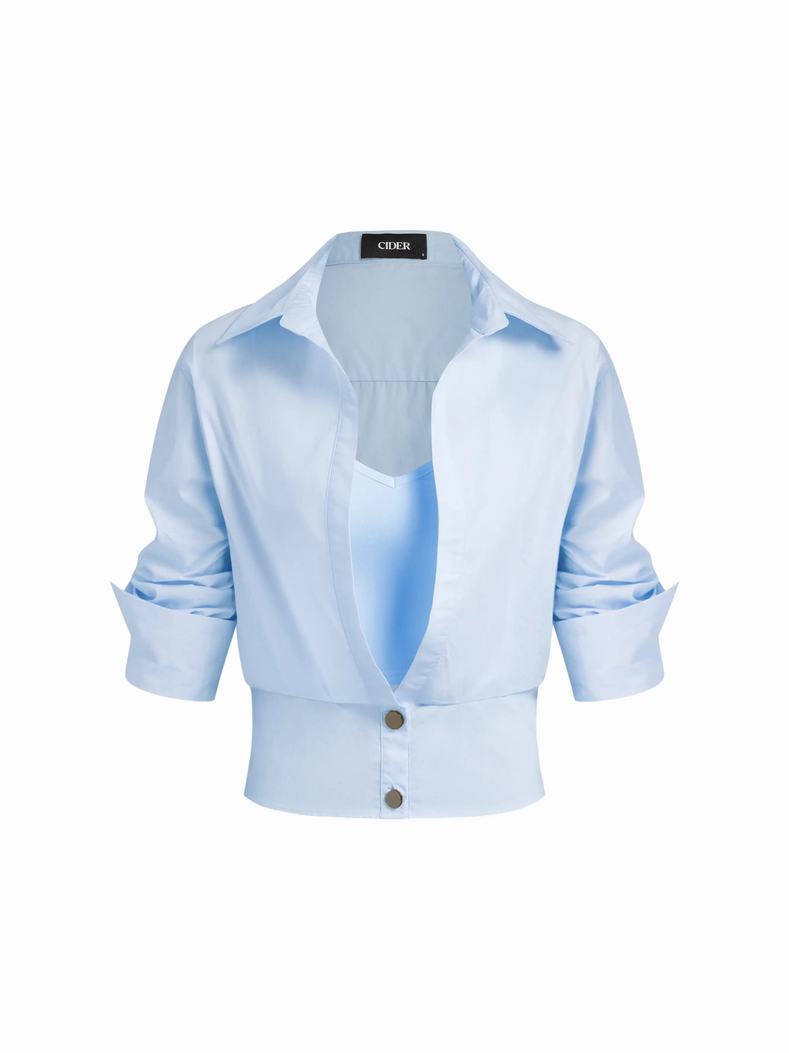 Cotton Collar Mid-length Sleeve Shirt  with Cami Top