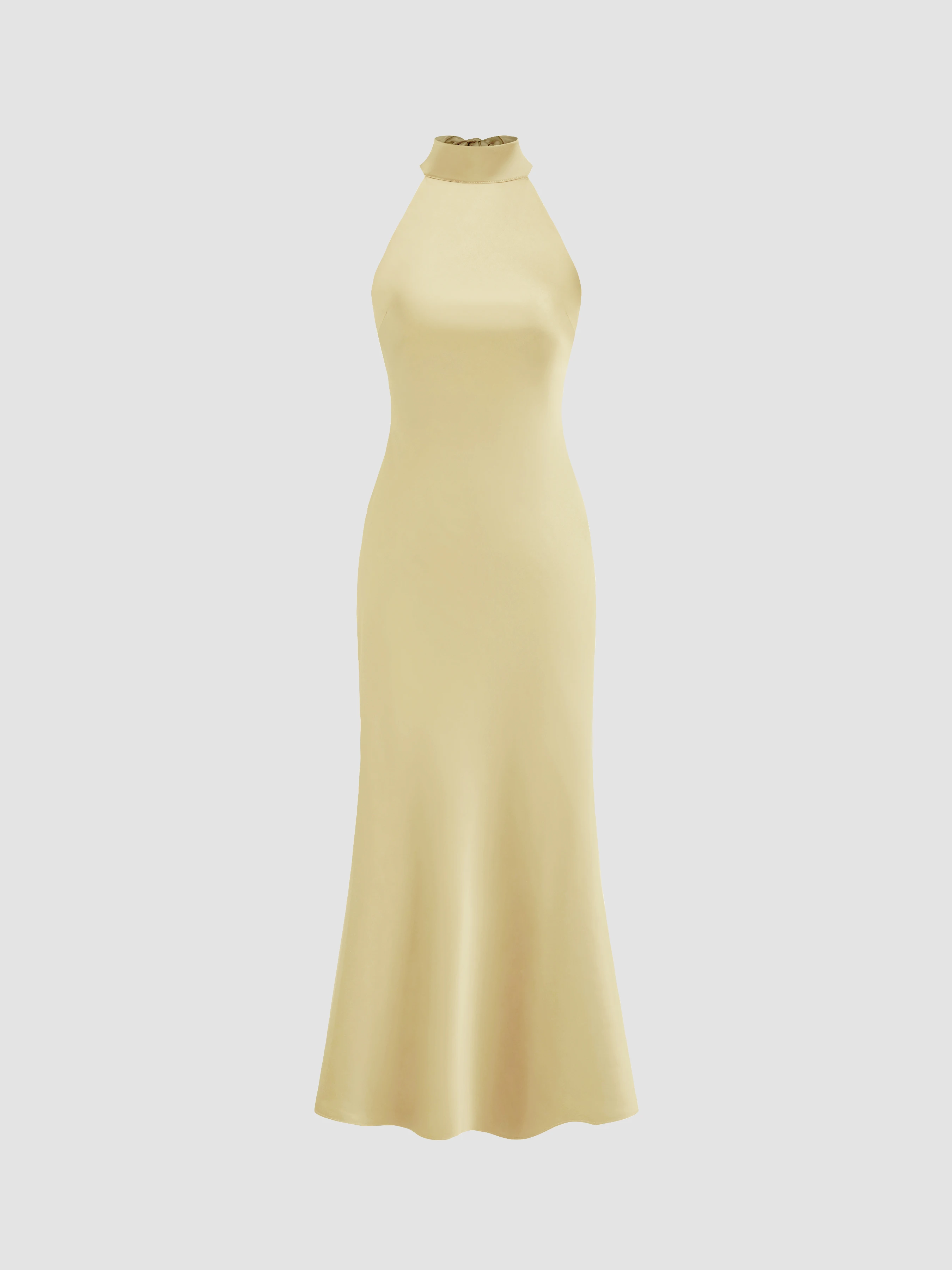 Satin Halter Neckline Backless Maxi Dress