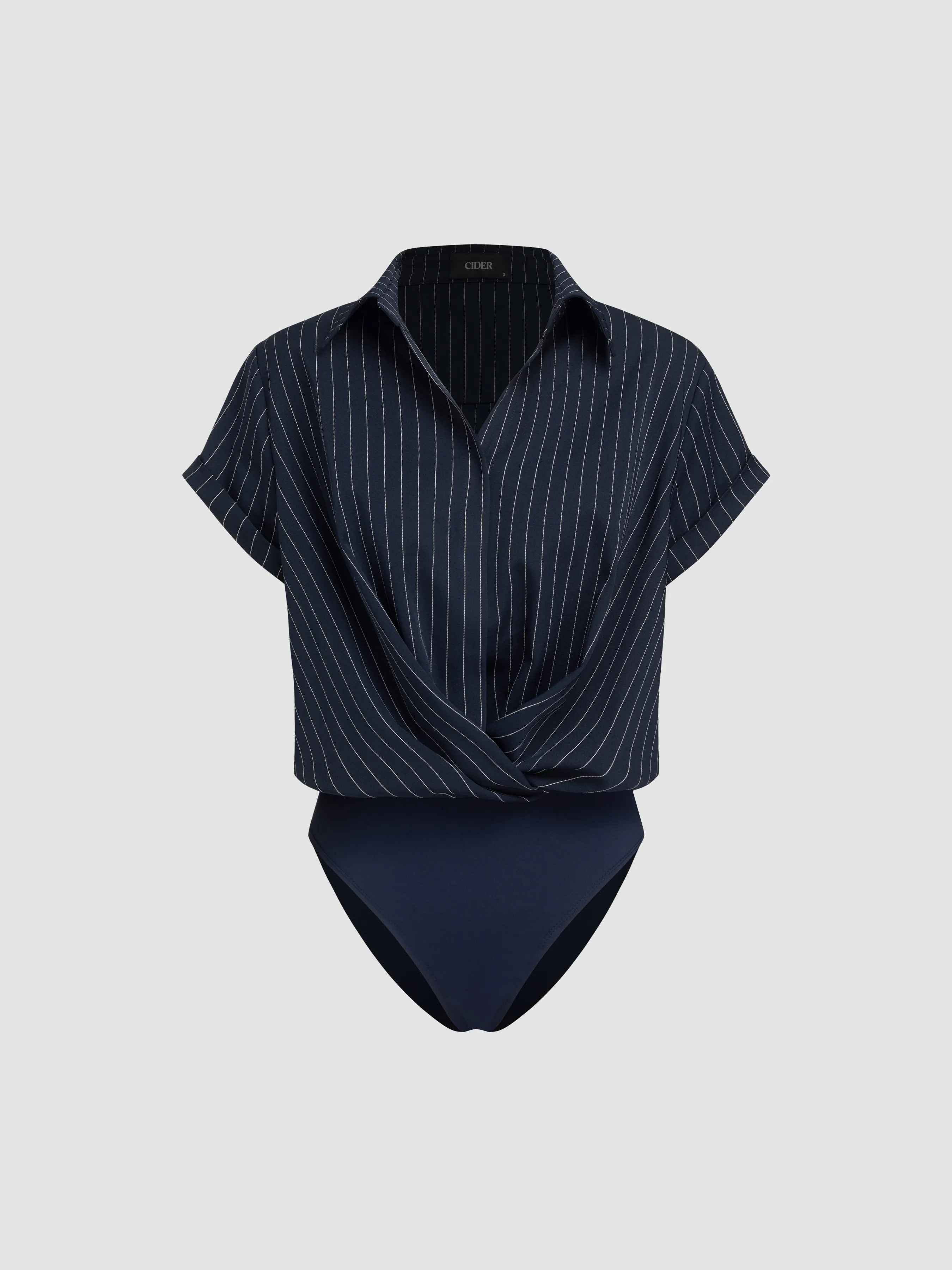 Collar Twist Oversized Shirt Bodysuit