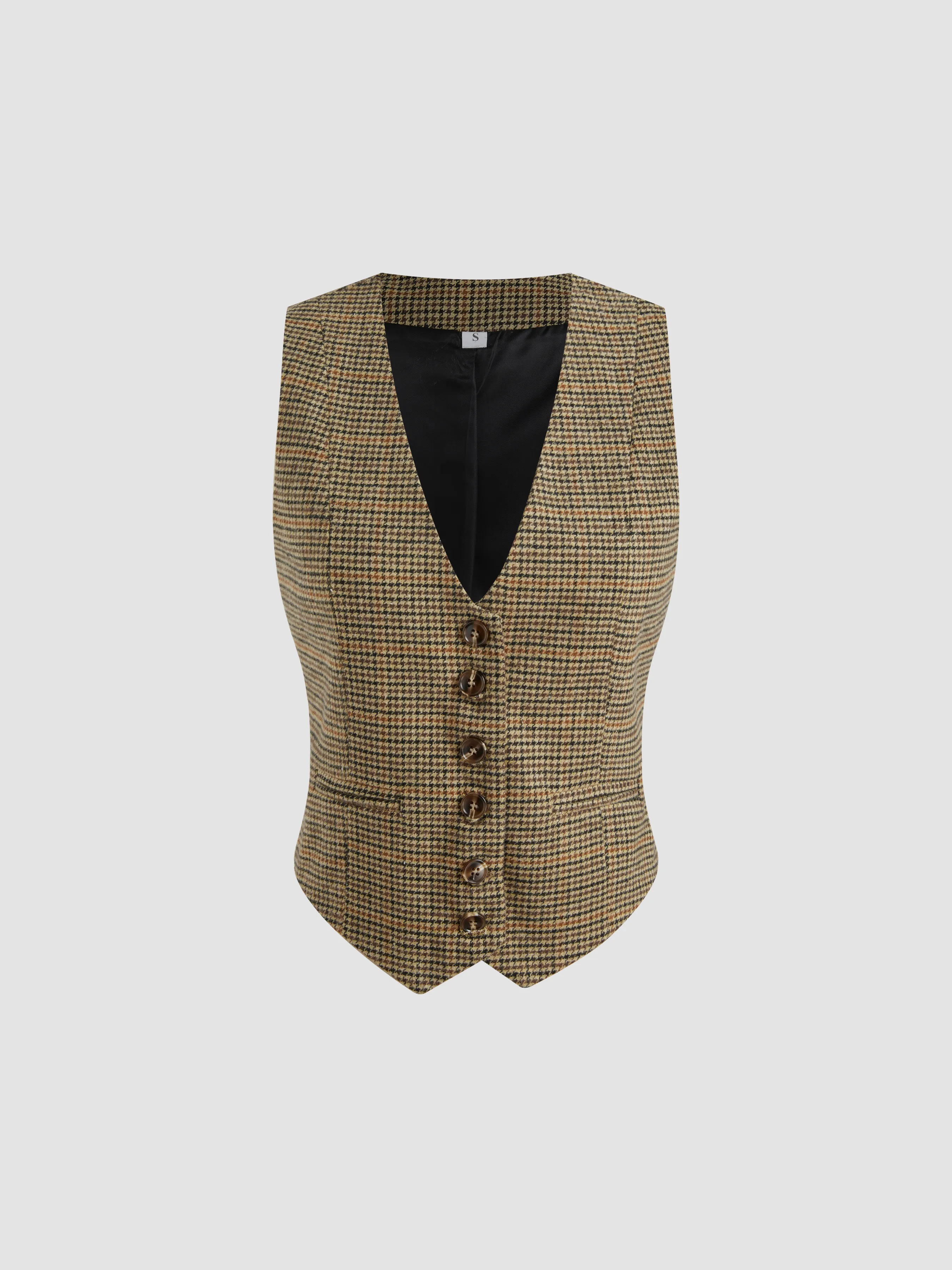 V-neck Check Button Blazer Vest