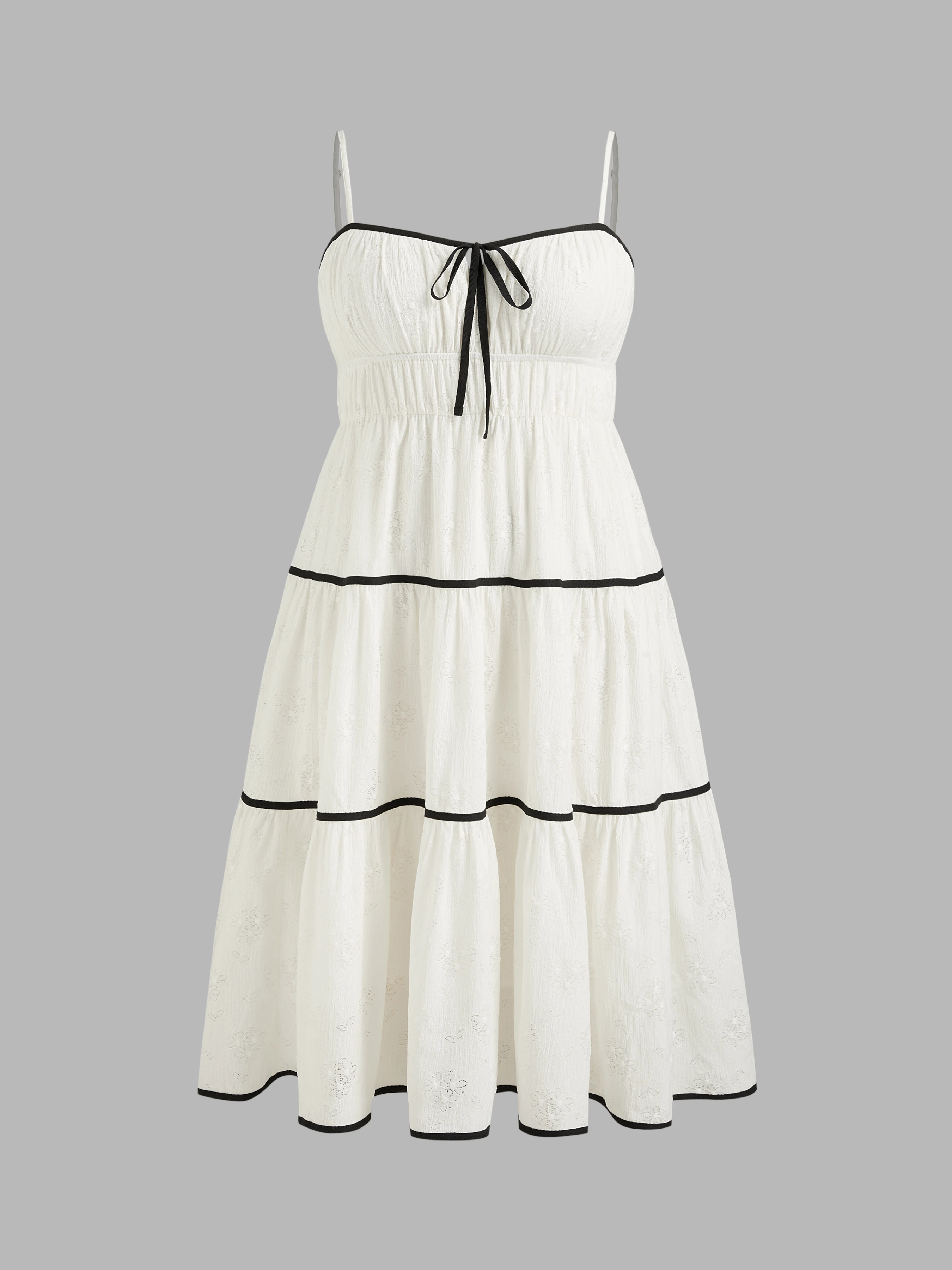 Sweetheart Contrasting Trim Knotted Tiered Midi Dress Curve & Plus