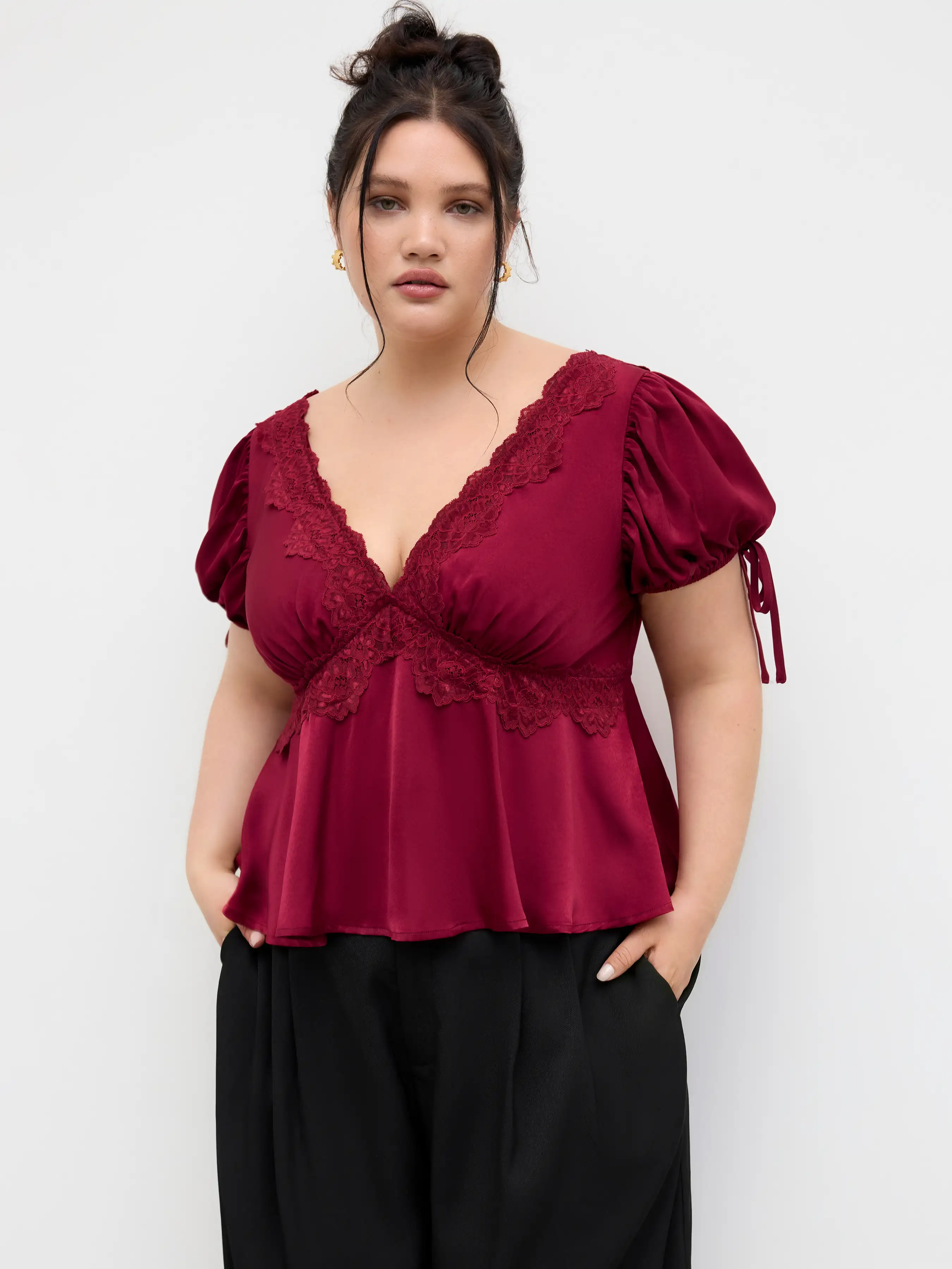 5456-satin-v-neck-knotted-lace-trim-puff-sleeve-top-1.webp