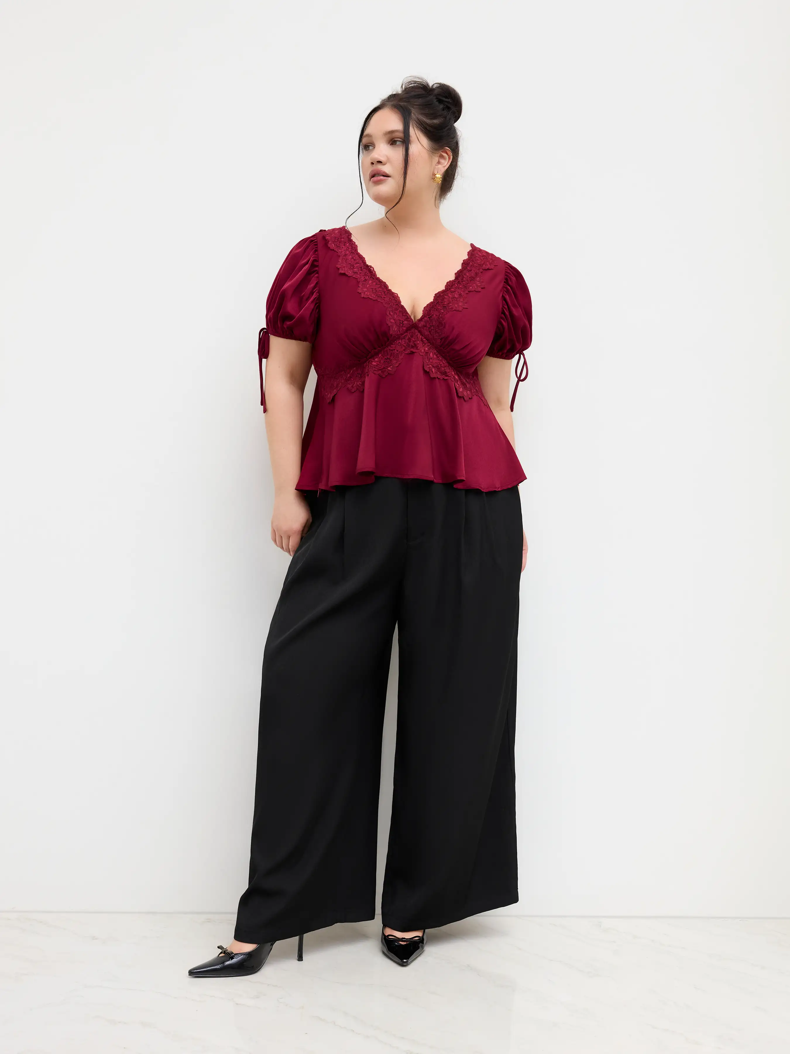 5456-satin-v-neck-knotted-lace-trim-puff-sleeve-top-1.webp
