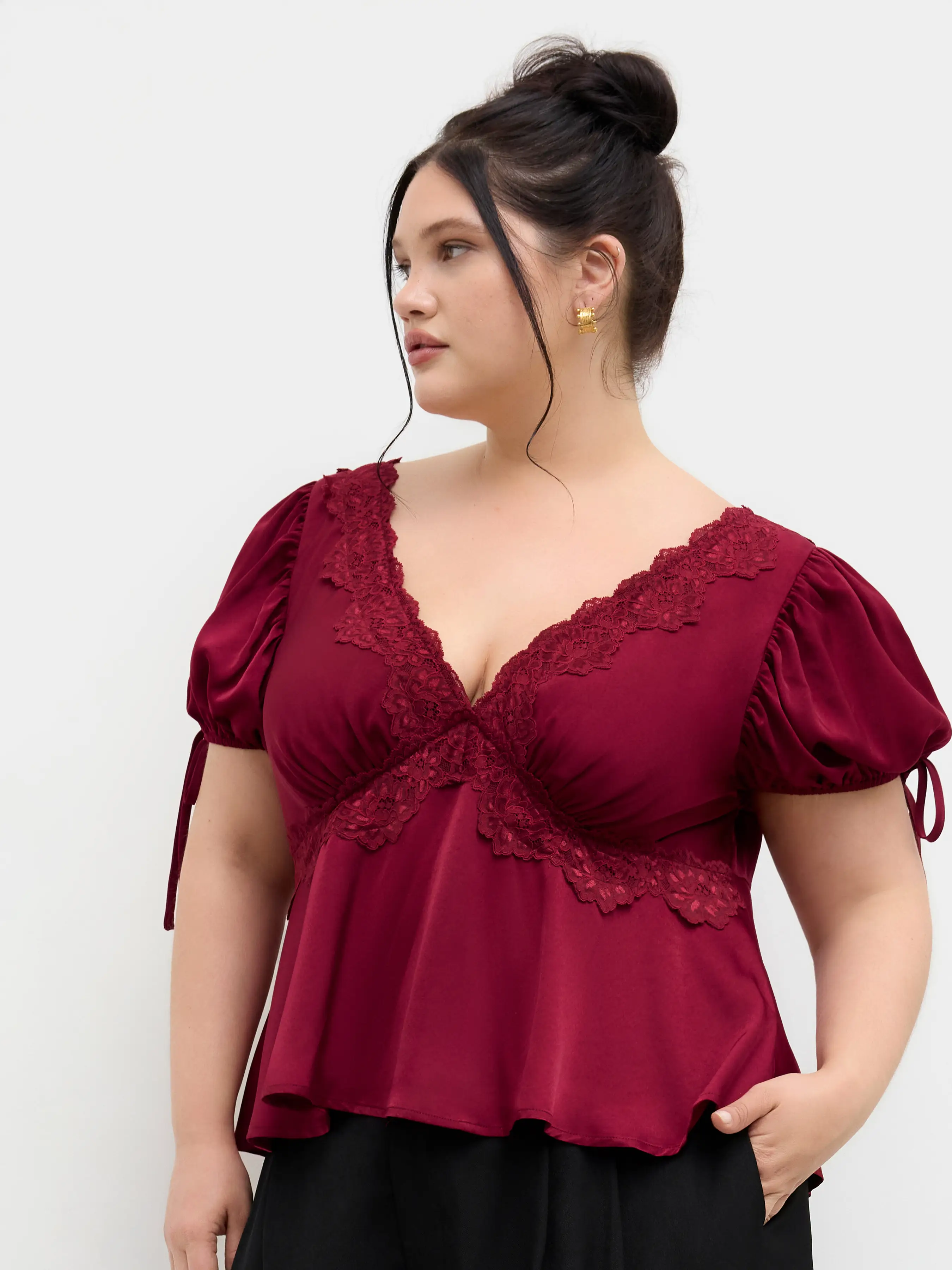 5456-satin-v-neck-knotted-lace-trim-puff-sleeve-top-1.webp