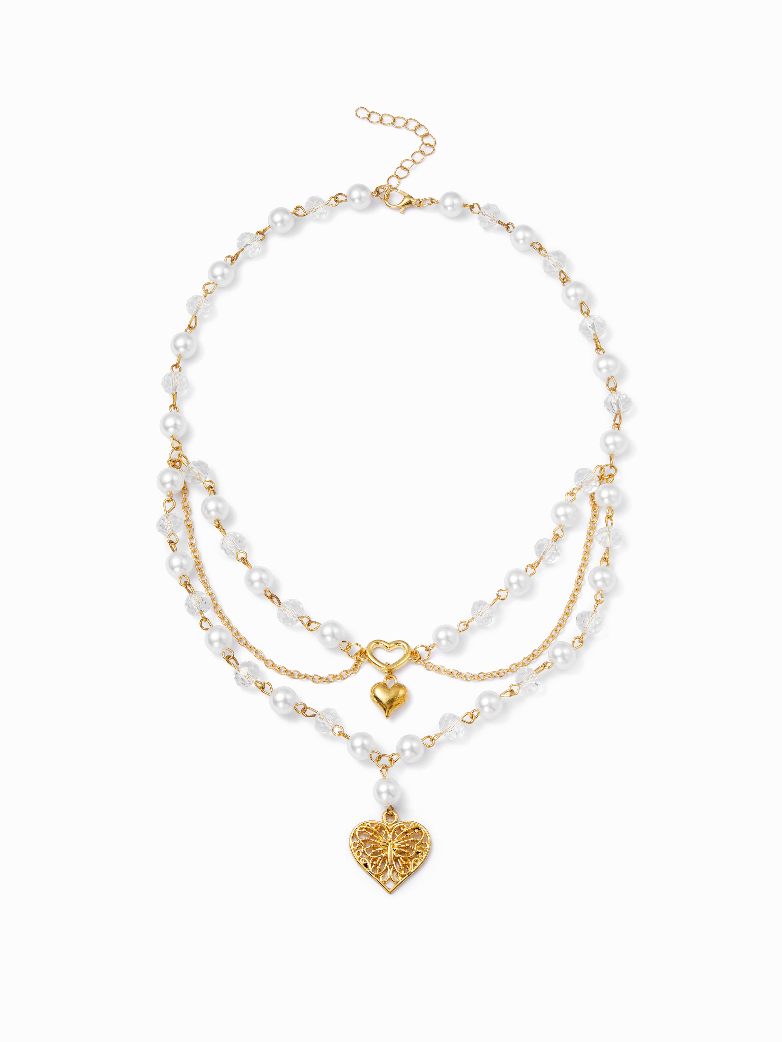 FAUX PERAL & HEART LAYERED NECKLACE