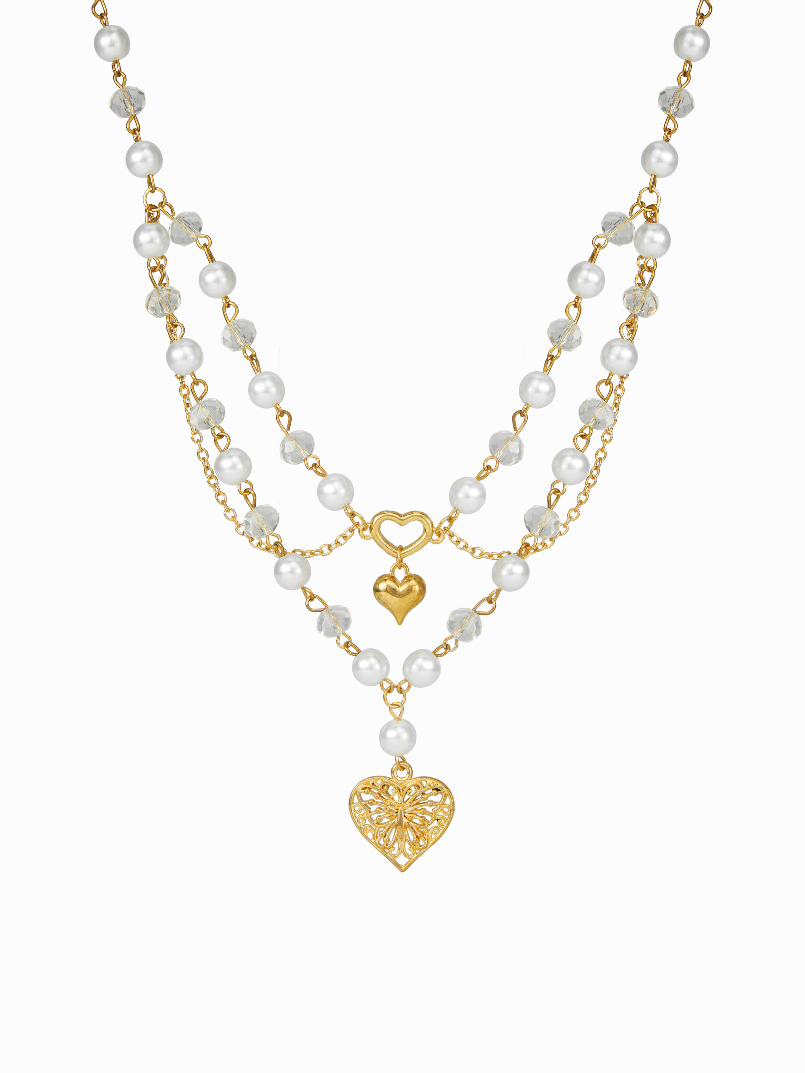 FAUX PERAL & HEART LAYERED NECKLACE