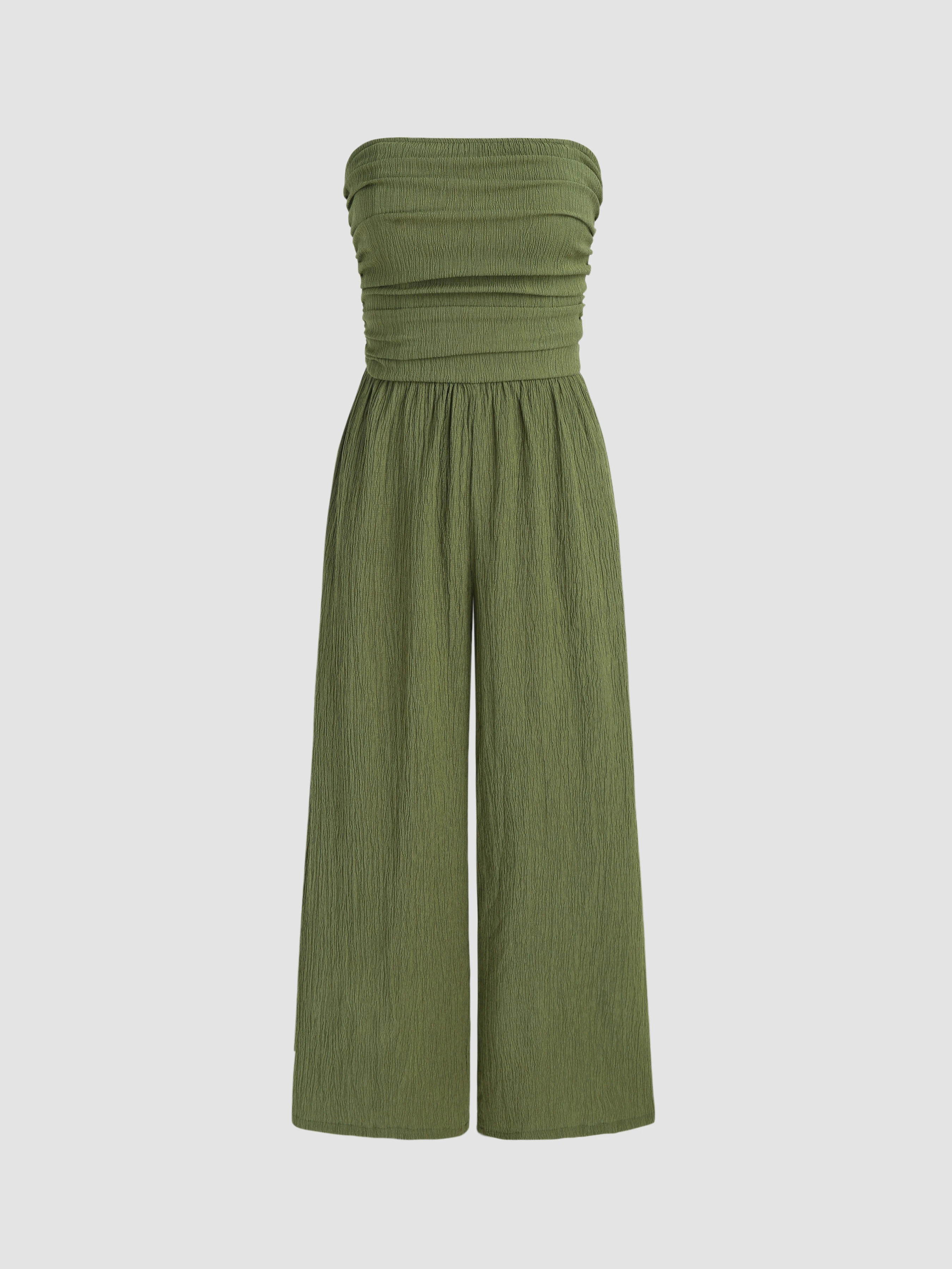 Texture Ruched Tube Wide Leg Jumpsuit