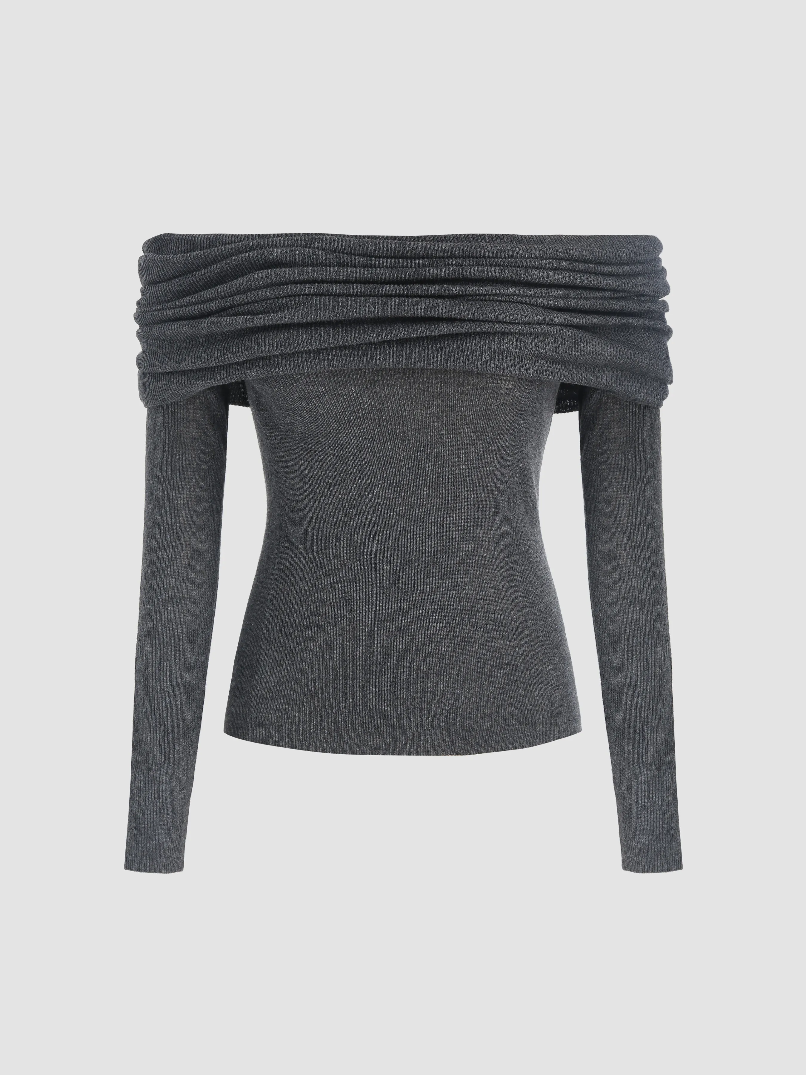 Wool-blend Off-shoulder Ruched Knit Long Sleeve Top