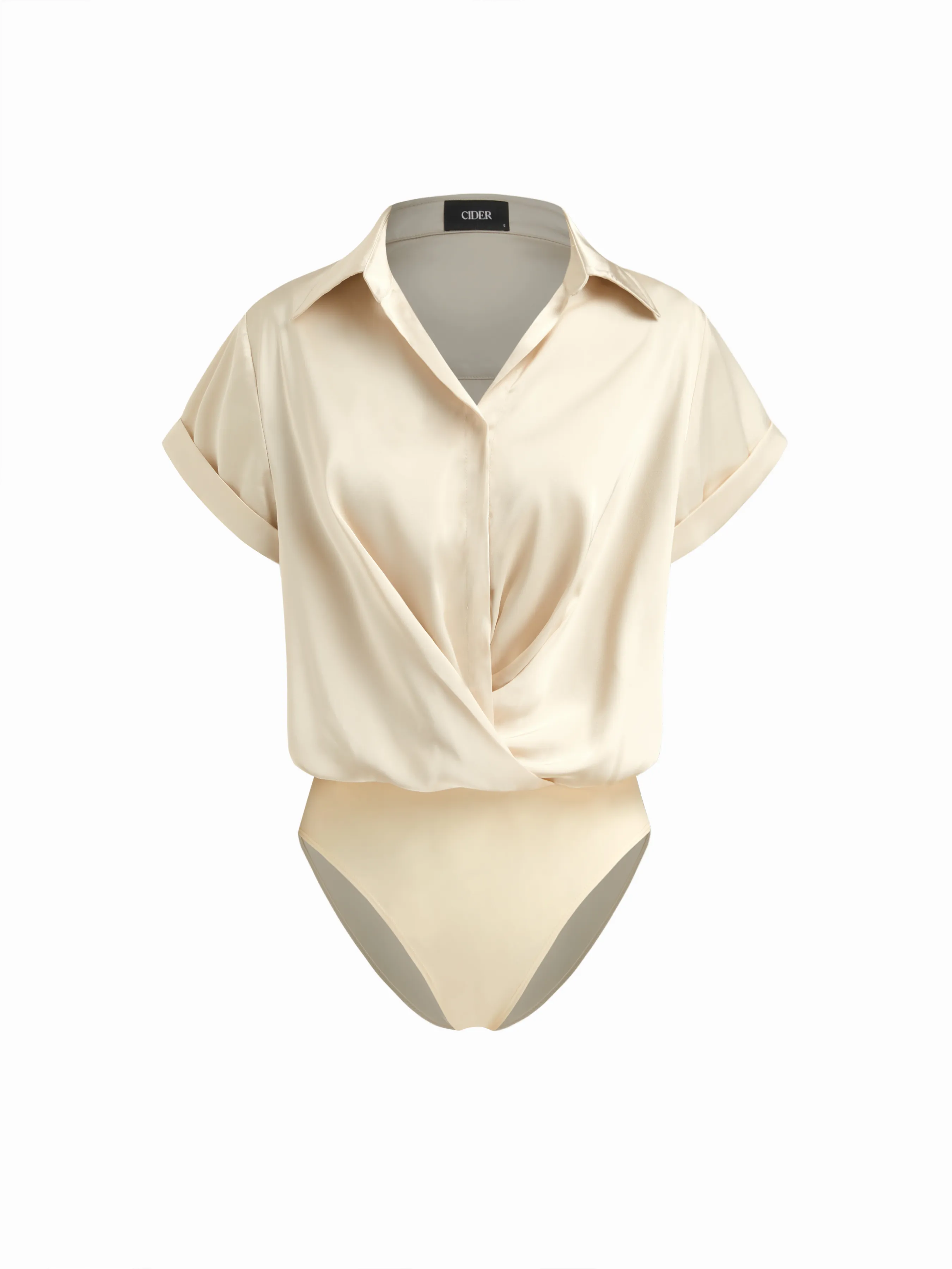 Satin Collar Twist Shirt Bodysuit
