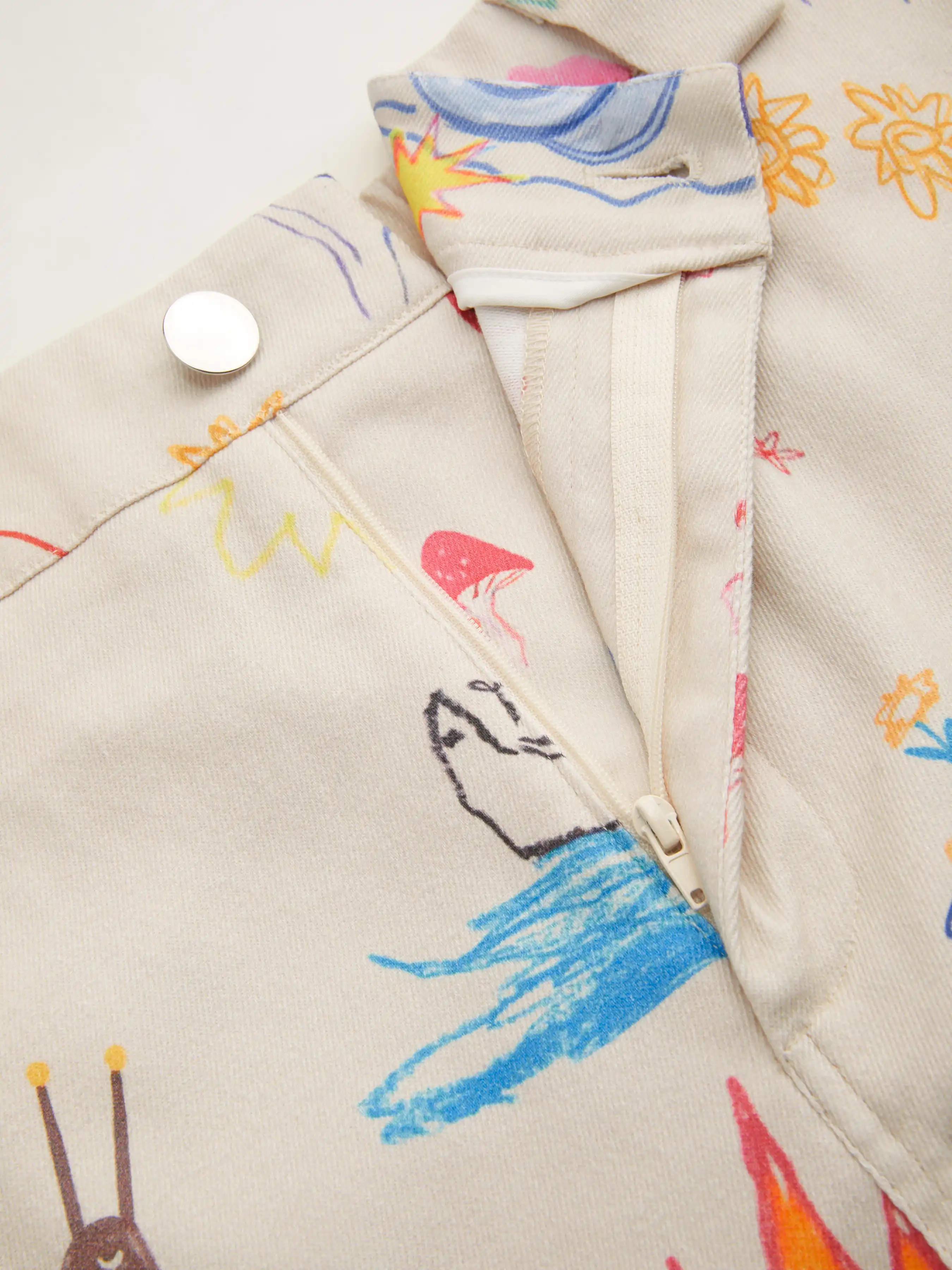 100% Cotton Mid Rise Snail Graphic Barrel-leg Trousers Curve & Plus