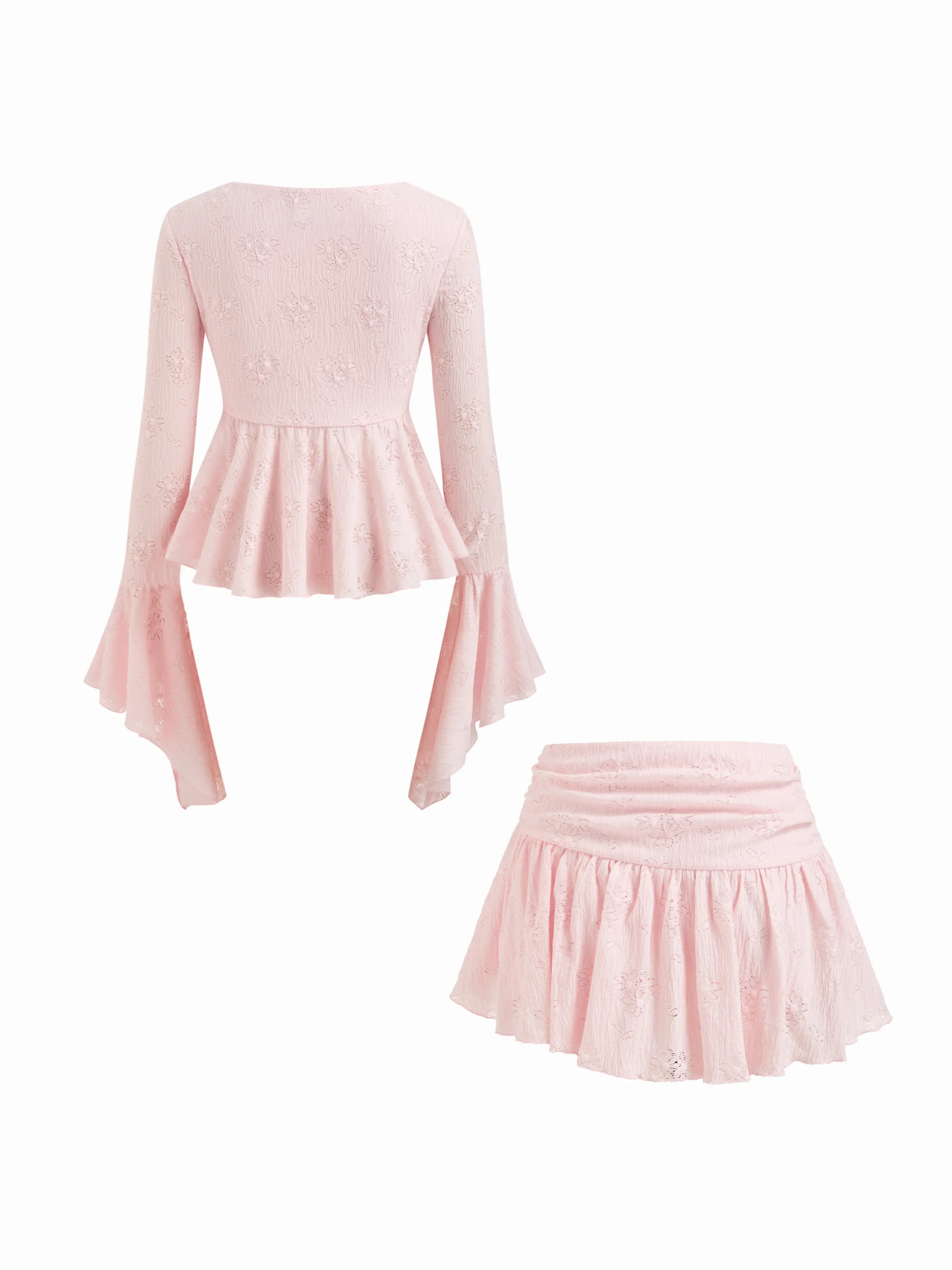 5719-lace-v-neck-pointelle-bell-sleeve-crop-top-with-ruched-mini-skirt-set-1.webp