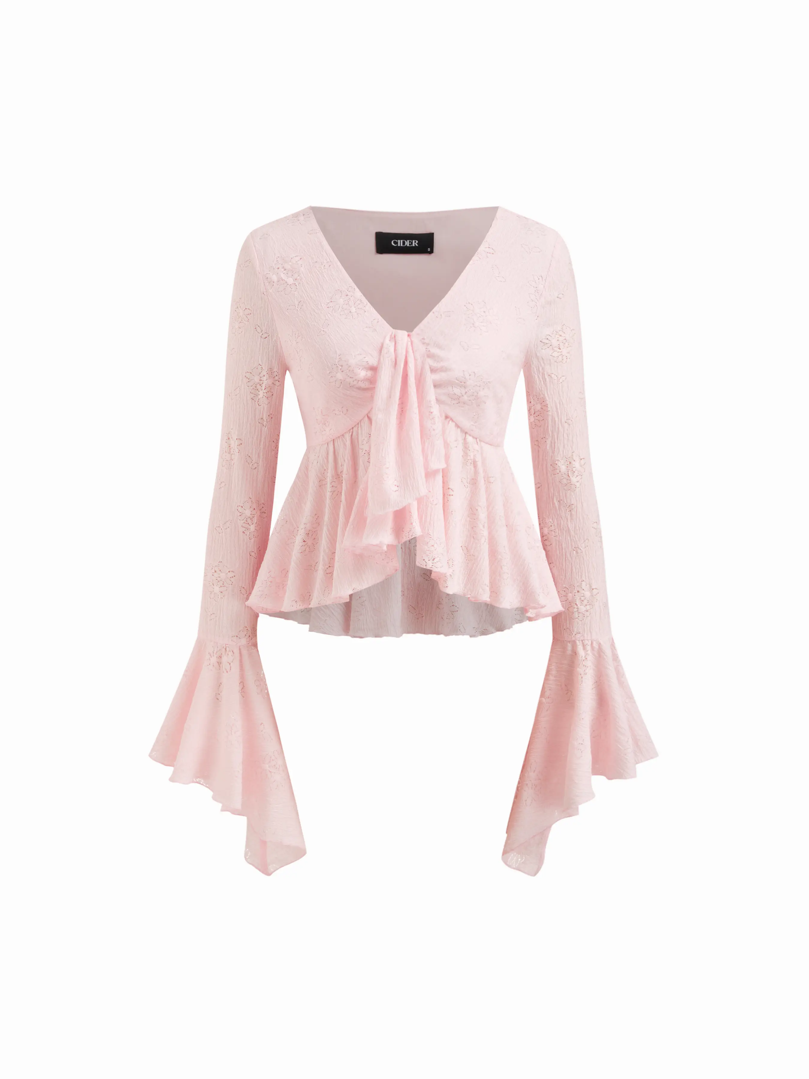 5719-lace-v-neck-pointelle-bell-sleeve-crop-top-with-ruched-mini-skirt-set-1.webp