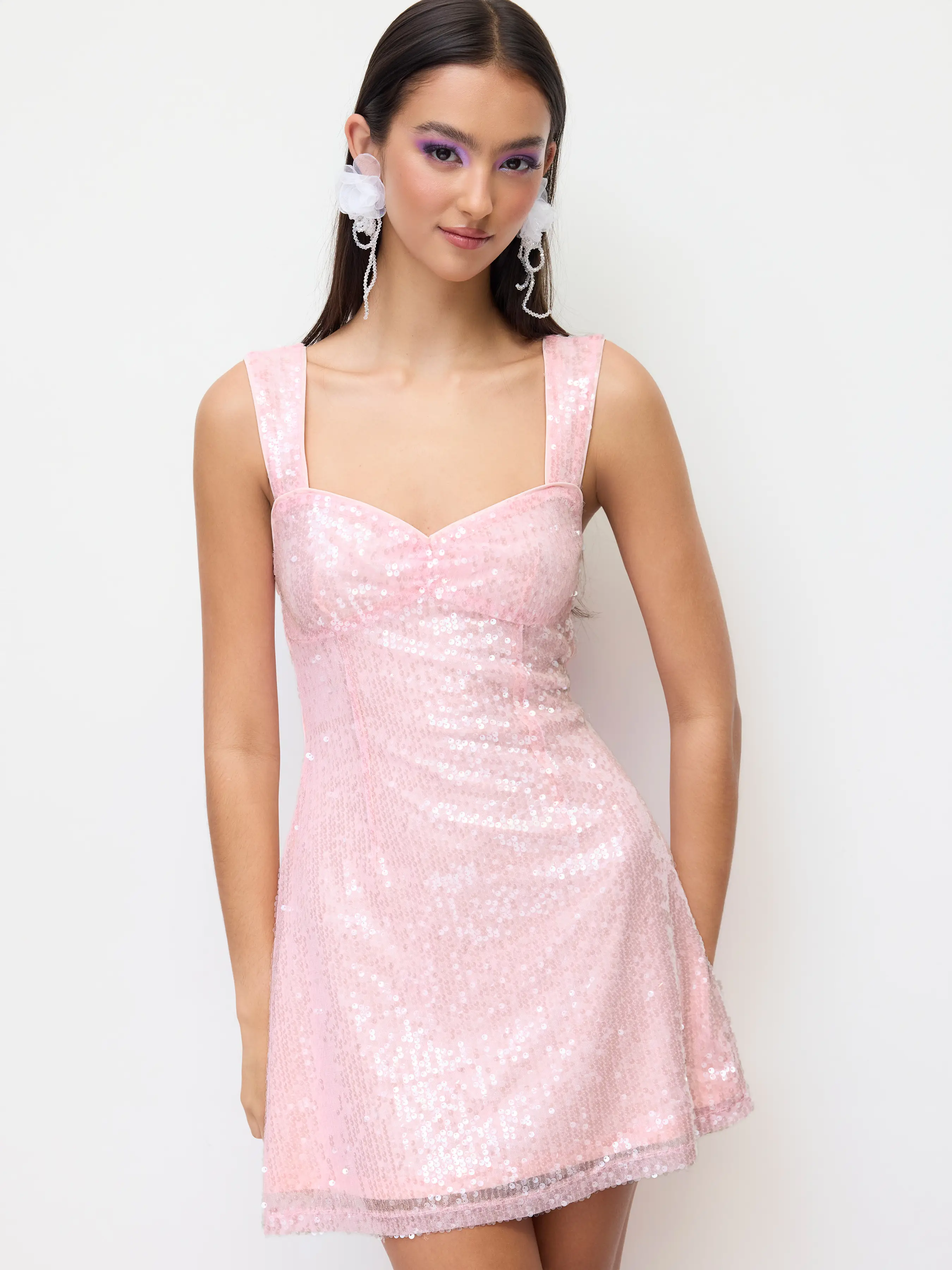 Sequin Sweetheart Neckline Zip Detail Mini Dress