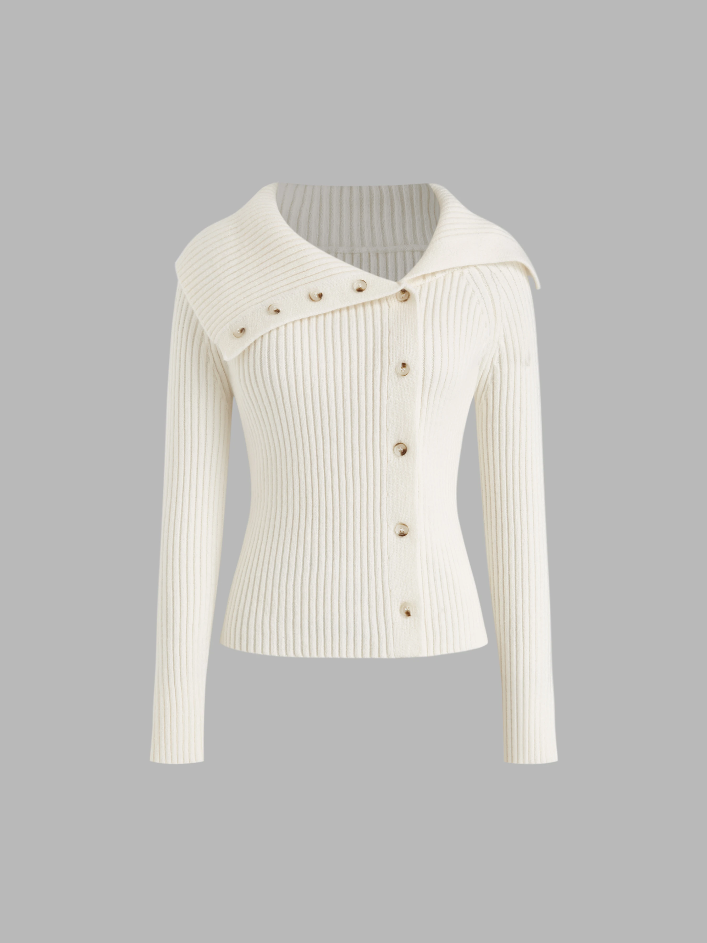 Knit Asymmetrical Neckline Button Sweater