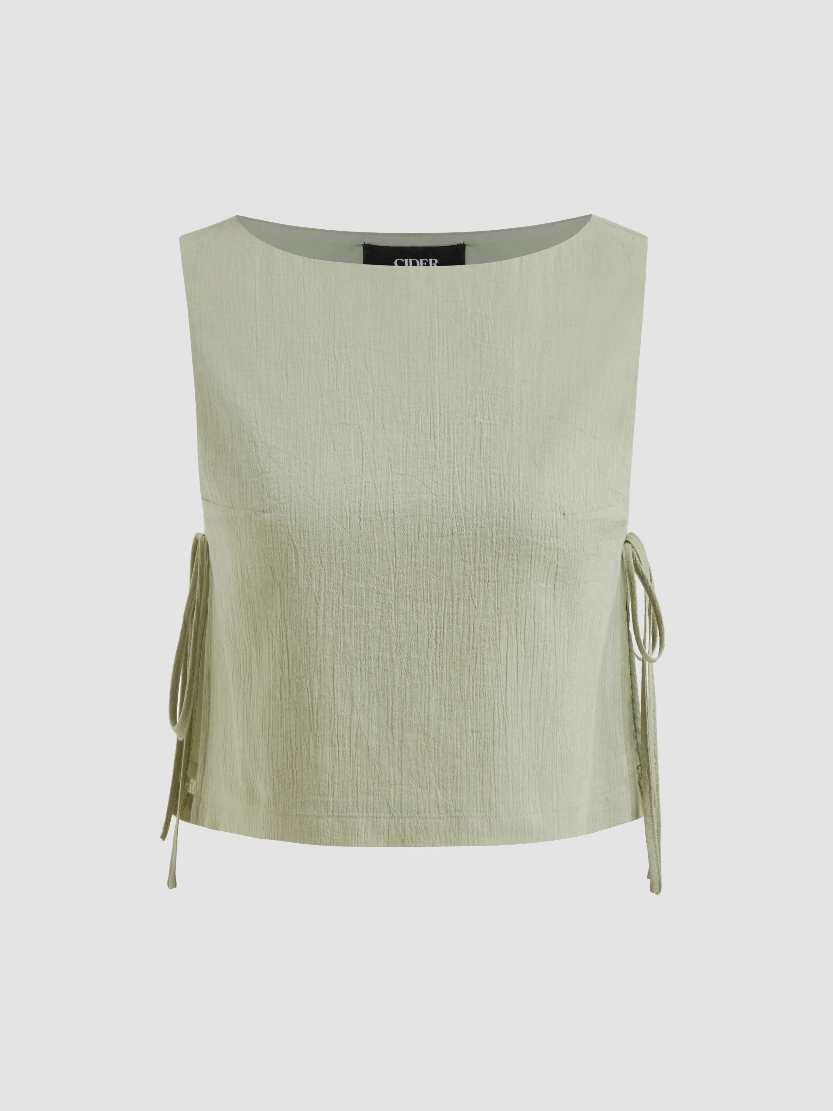 Cotton-blend Boat Neck Knotted Top With Shirred Straight Leg Trousers Set