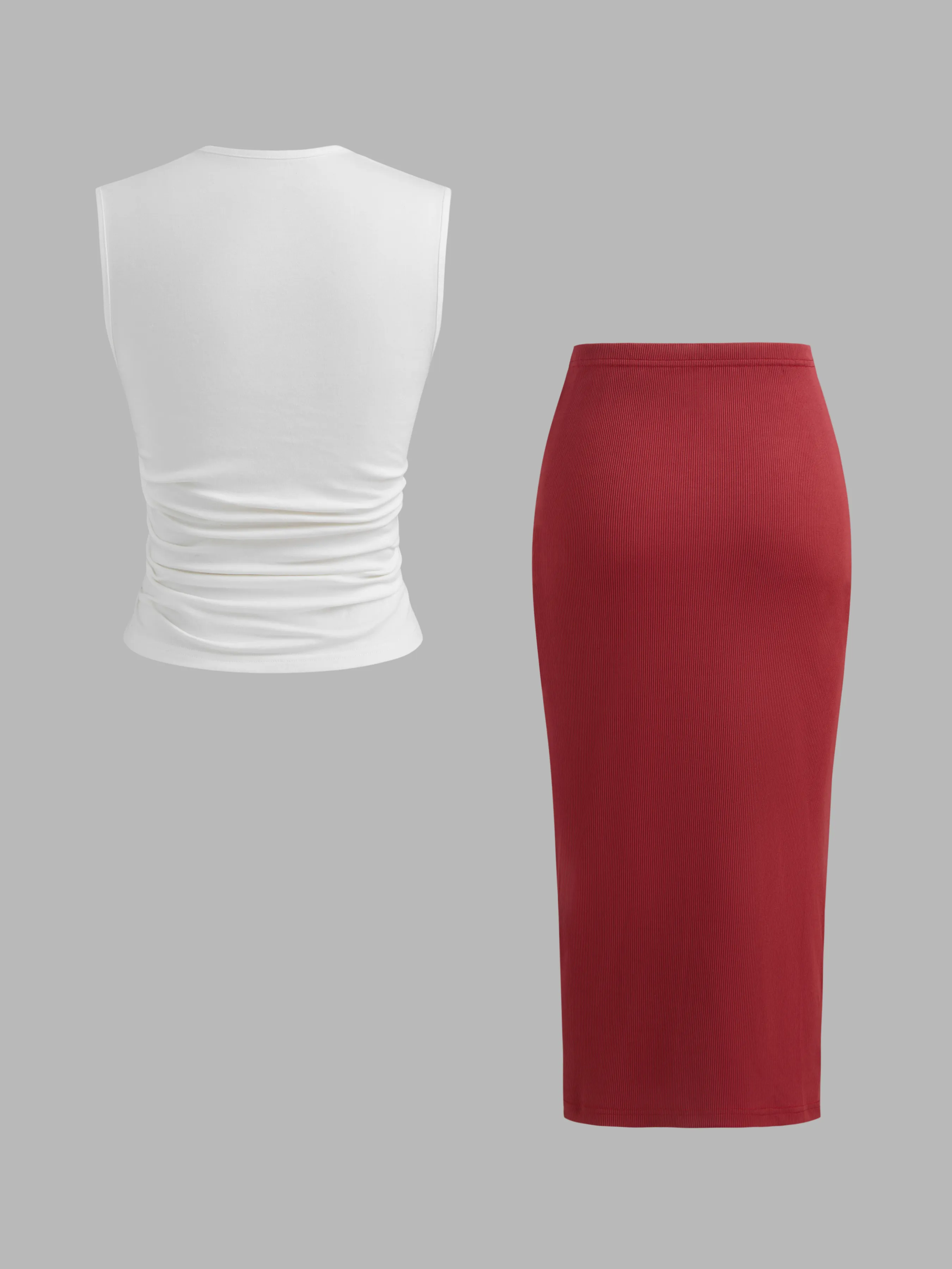5864-cotton-blend-square-neck-floral-ruched-tank-top-mid-rise-solid-drawstring-midi-skirt-set-1.webp