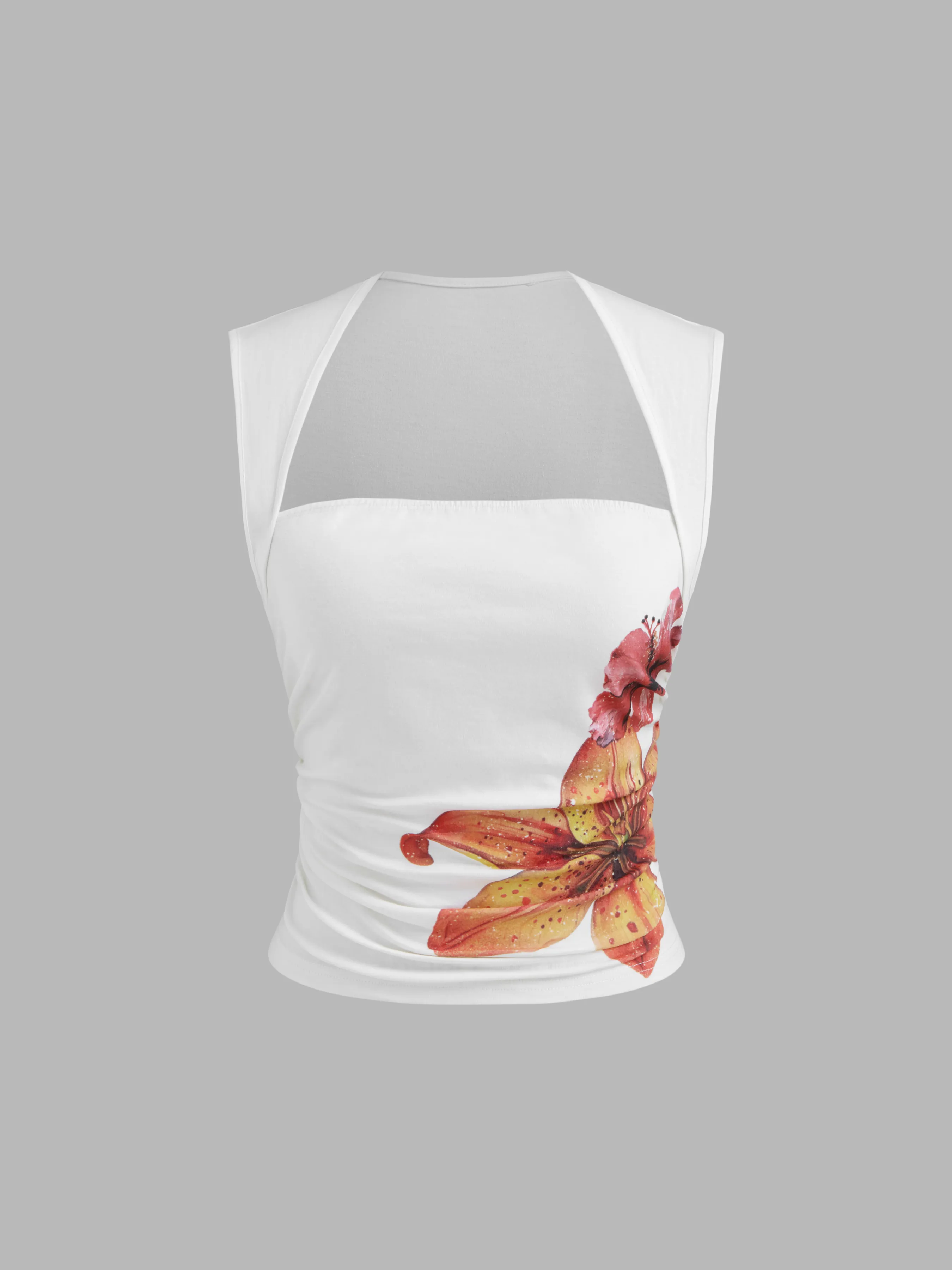 5864-cotton-blend-square-neck-floral-ruched-tank-top-mid-rise-solid-drawstring-midi-skirt-set-1.webp