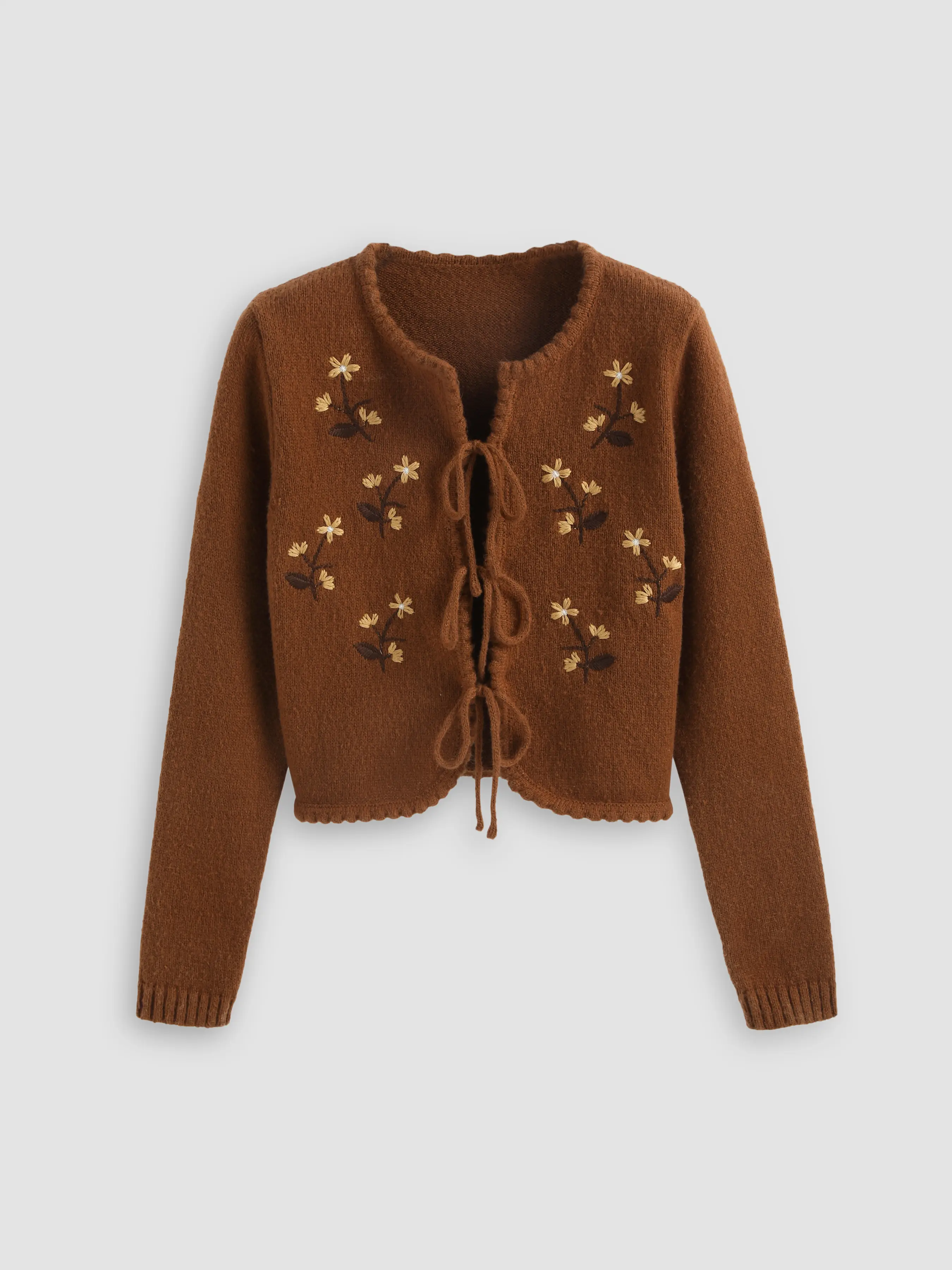 Floral Embroidery Knotted Cardigan