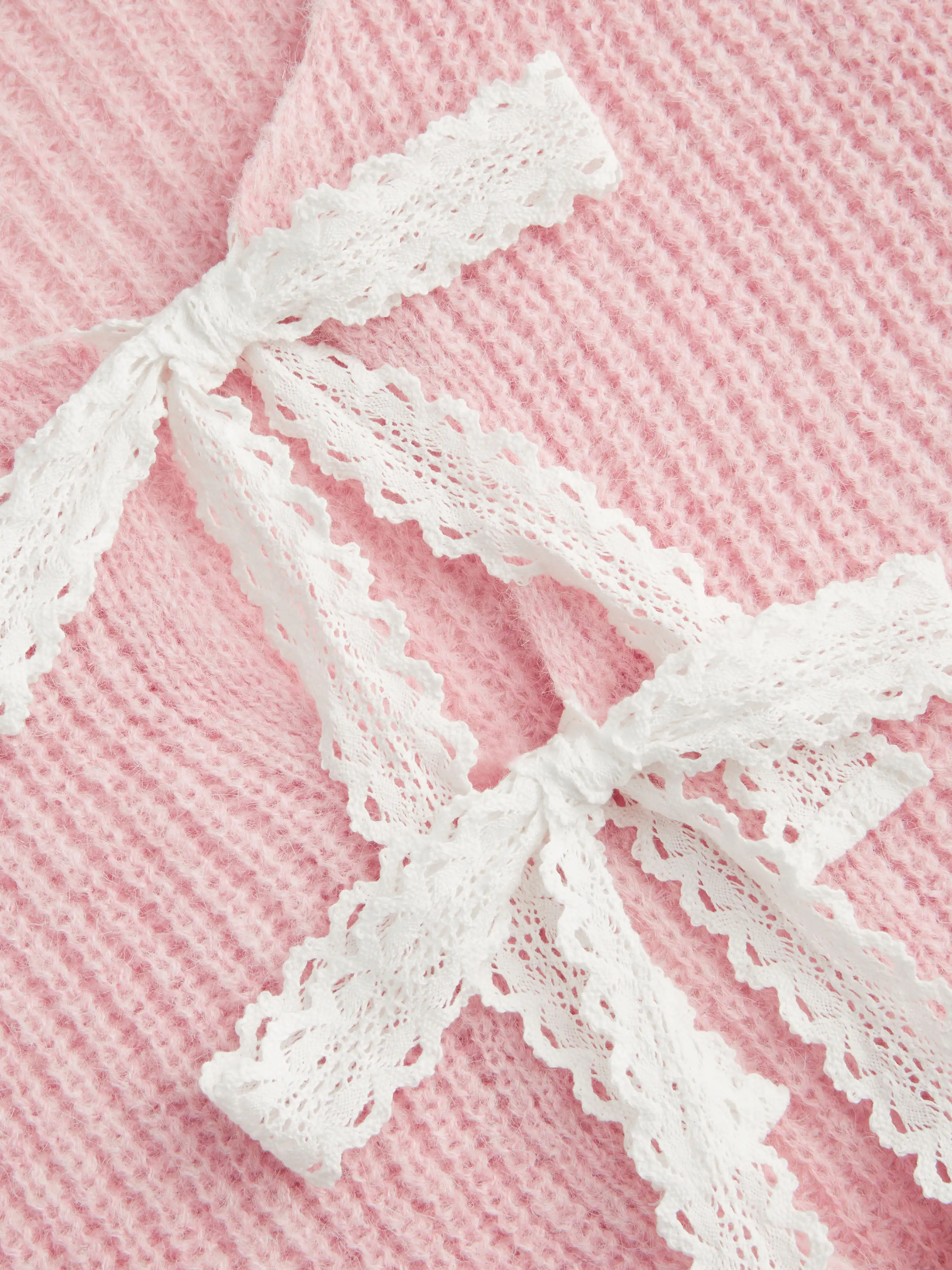 Knit V-neck Long Sleeve Tie Front Bow Oversized Cardigan