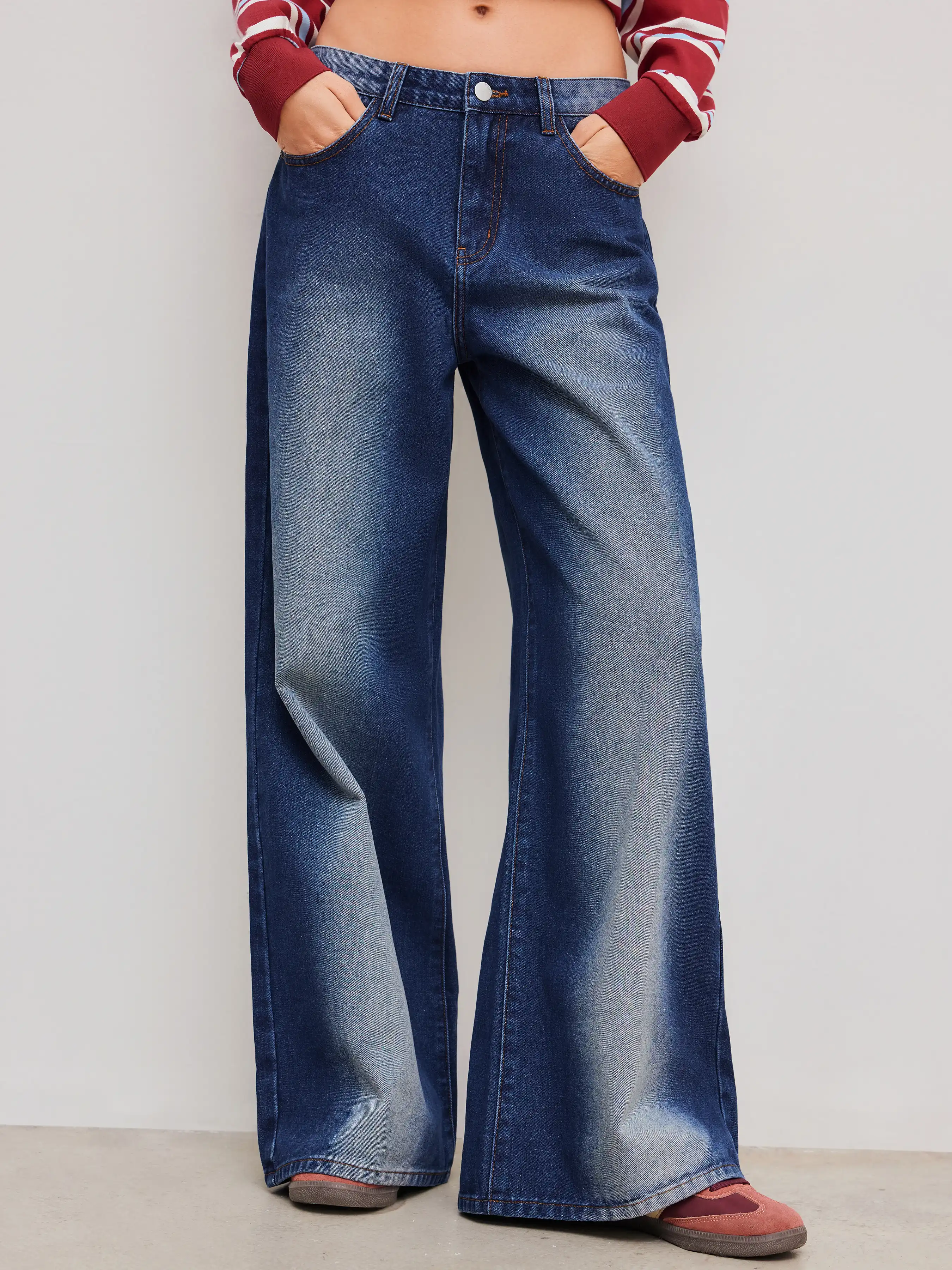 Cider Denim Low Rise Washed Baggy Jeans