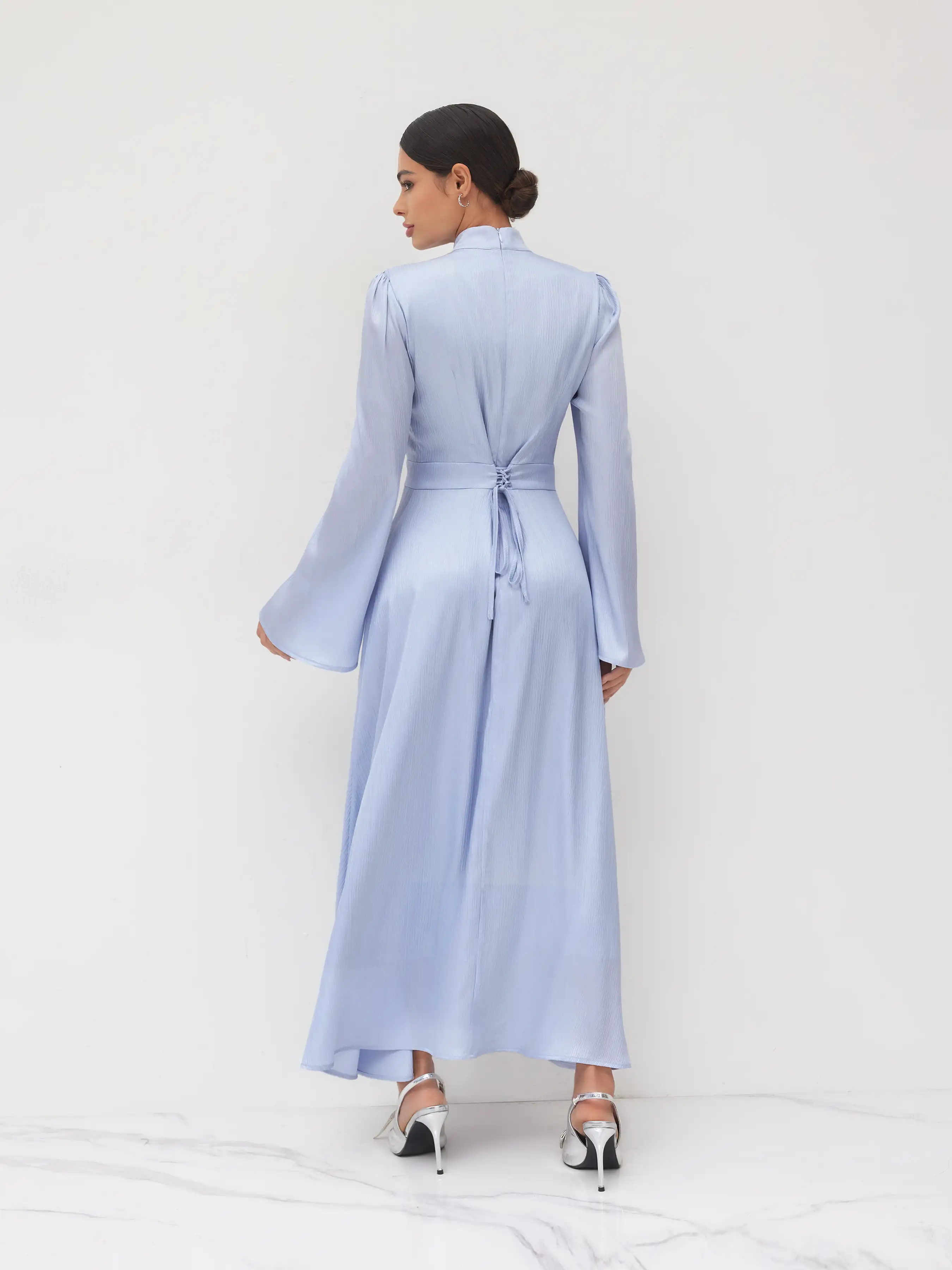 6114-stand-collar-ruched-ruffle-lace-up-maxi-dress-1.webp