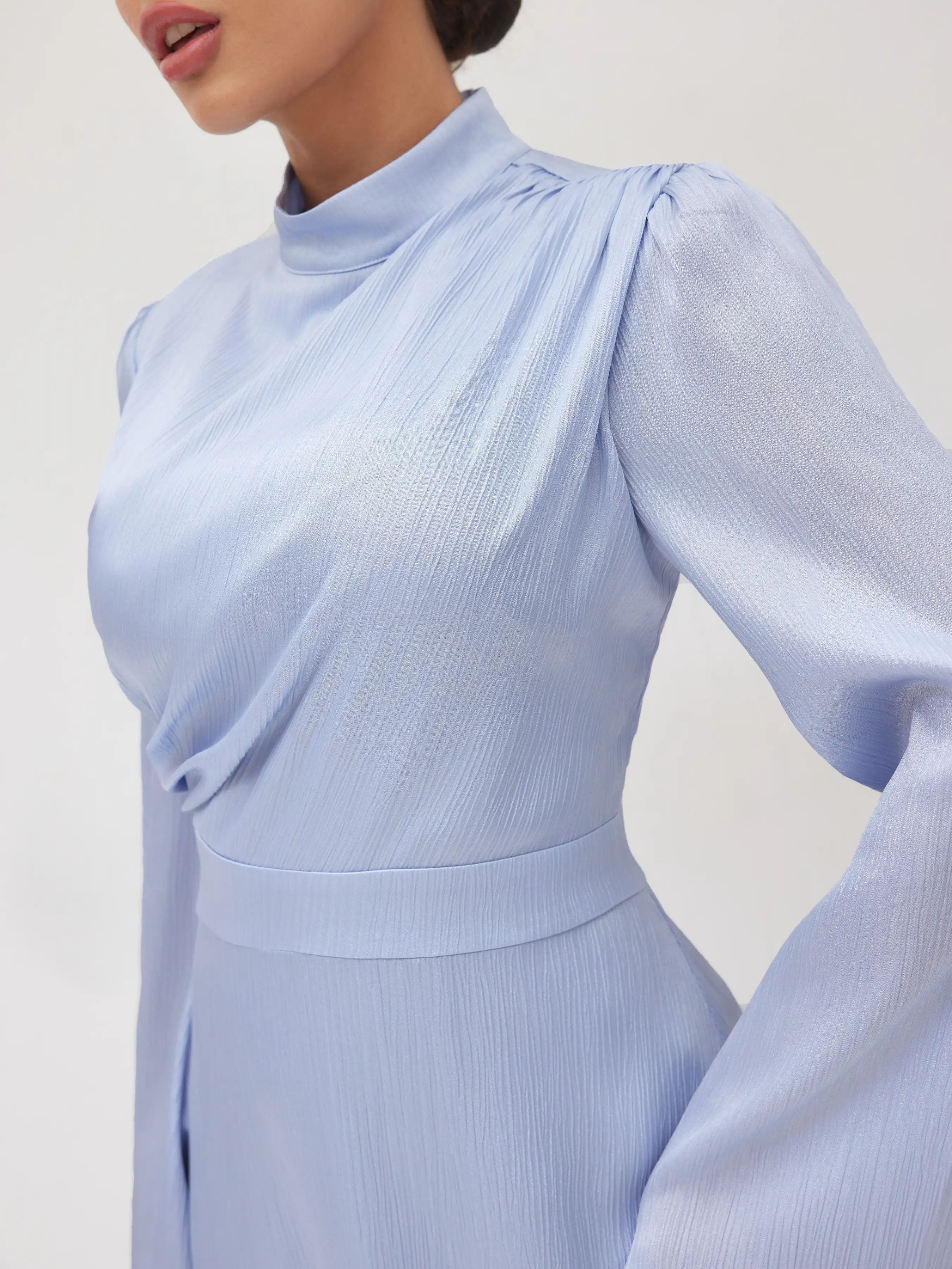 6114-stand-collar-ruched-ruffle-lace-up-maxi-dress-1.webp