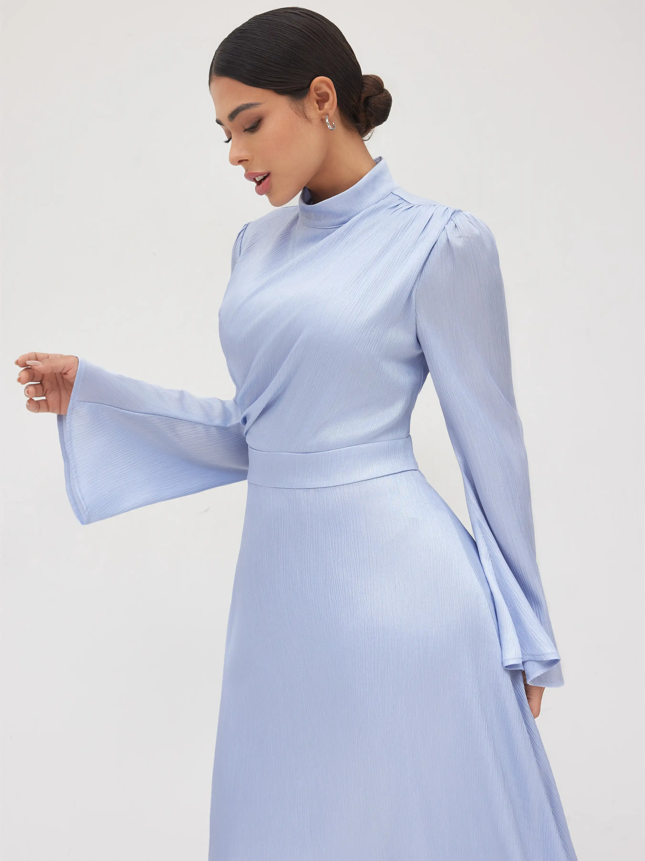 6114-stand-collar-ruched-ruffle-lace-up-maxi-dress-1.webp