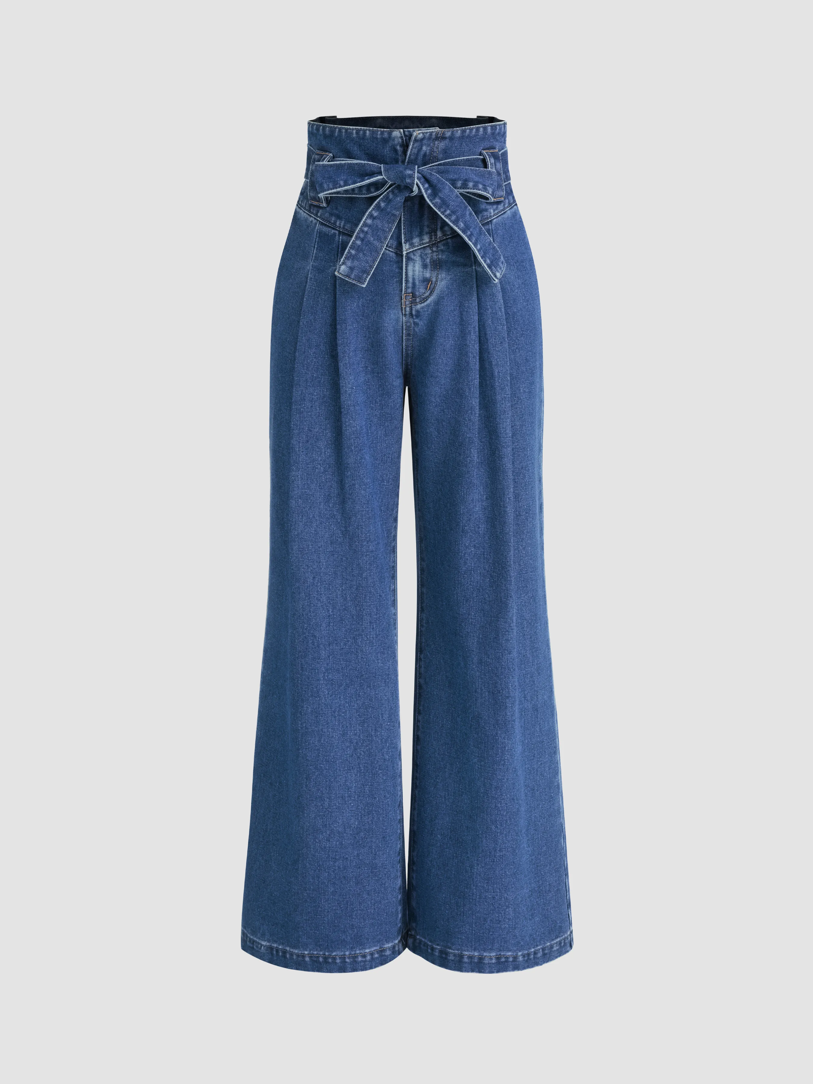 High Waist Solid Bowknot Wide Leg Jeans