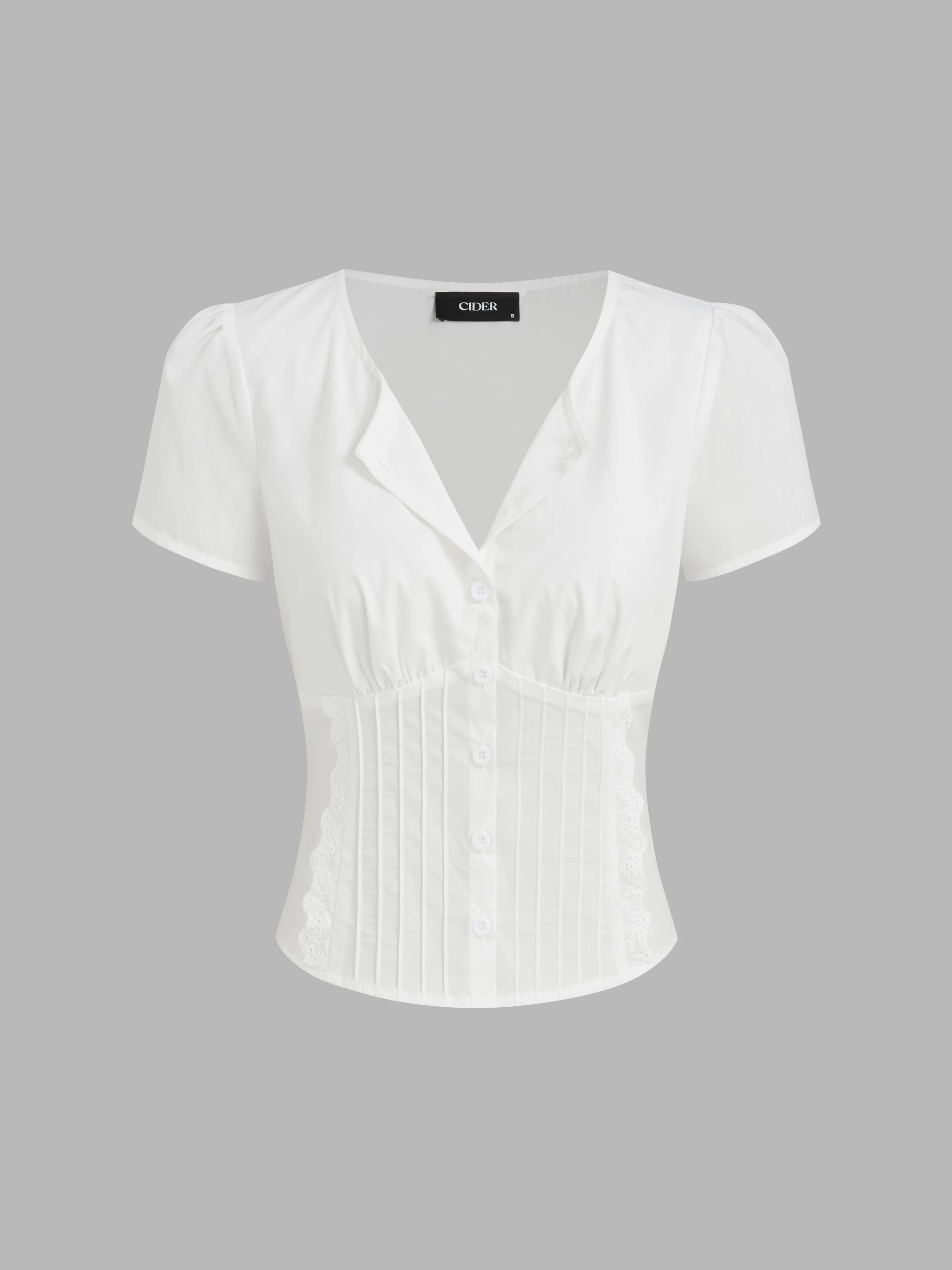 Cotton-blend Broderie Anglaise Trim Pleated Blouse