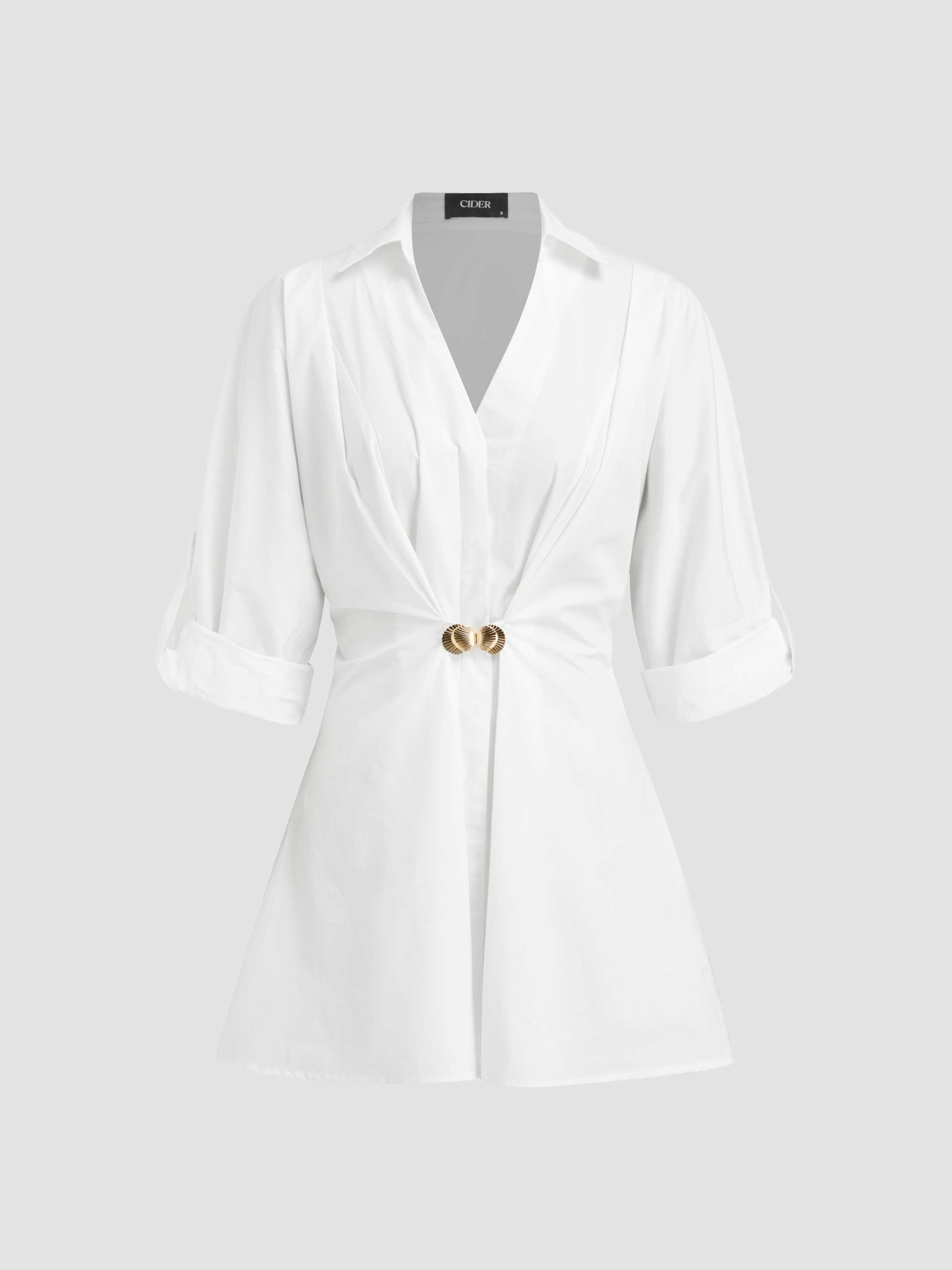 100% Cotton V-neck Shell Metal Detail Mini Dress