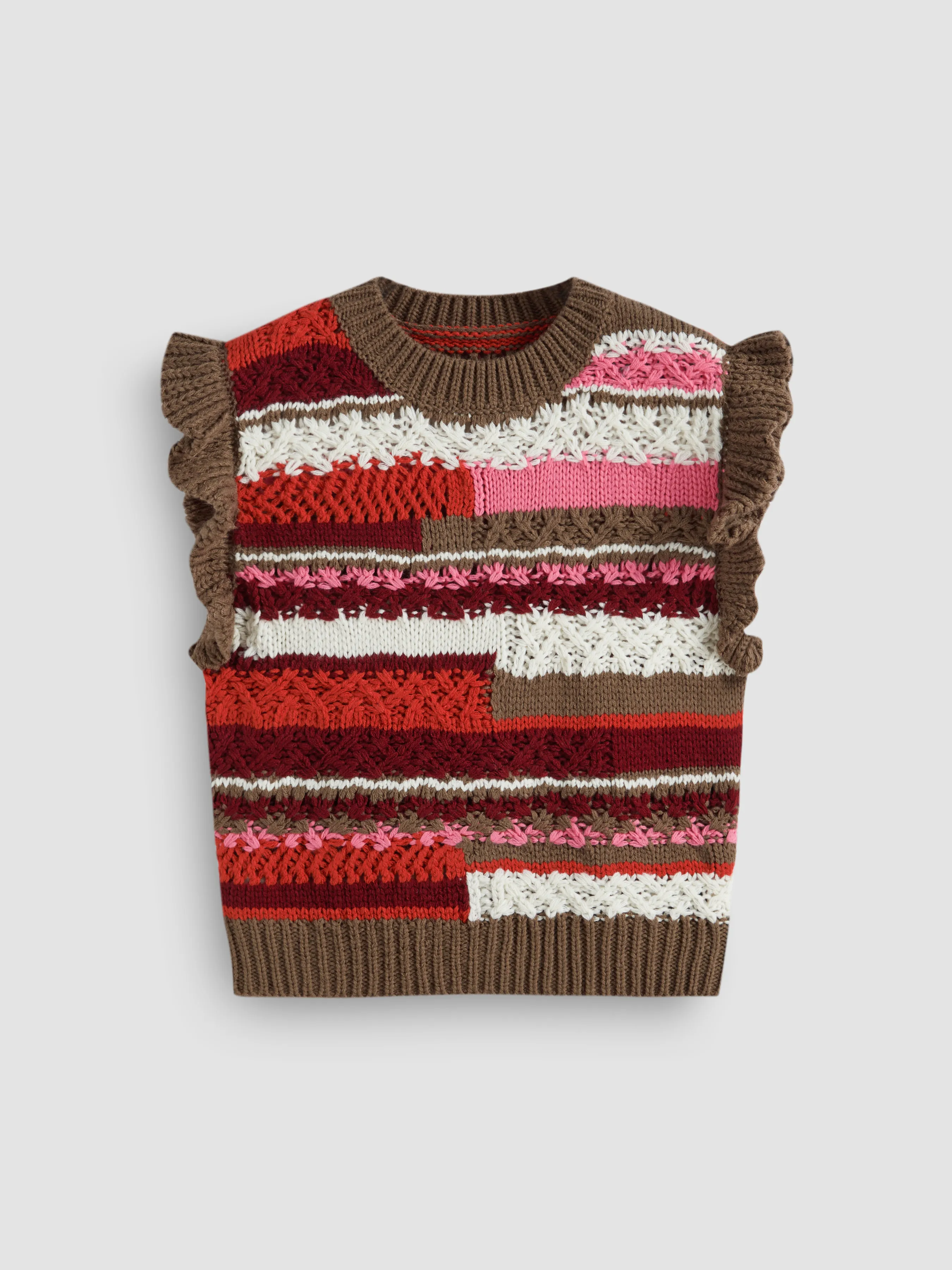 Knit Round Neckline Stripes Vest