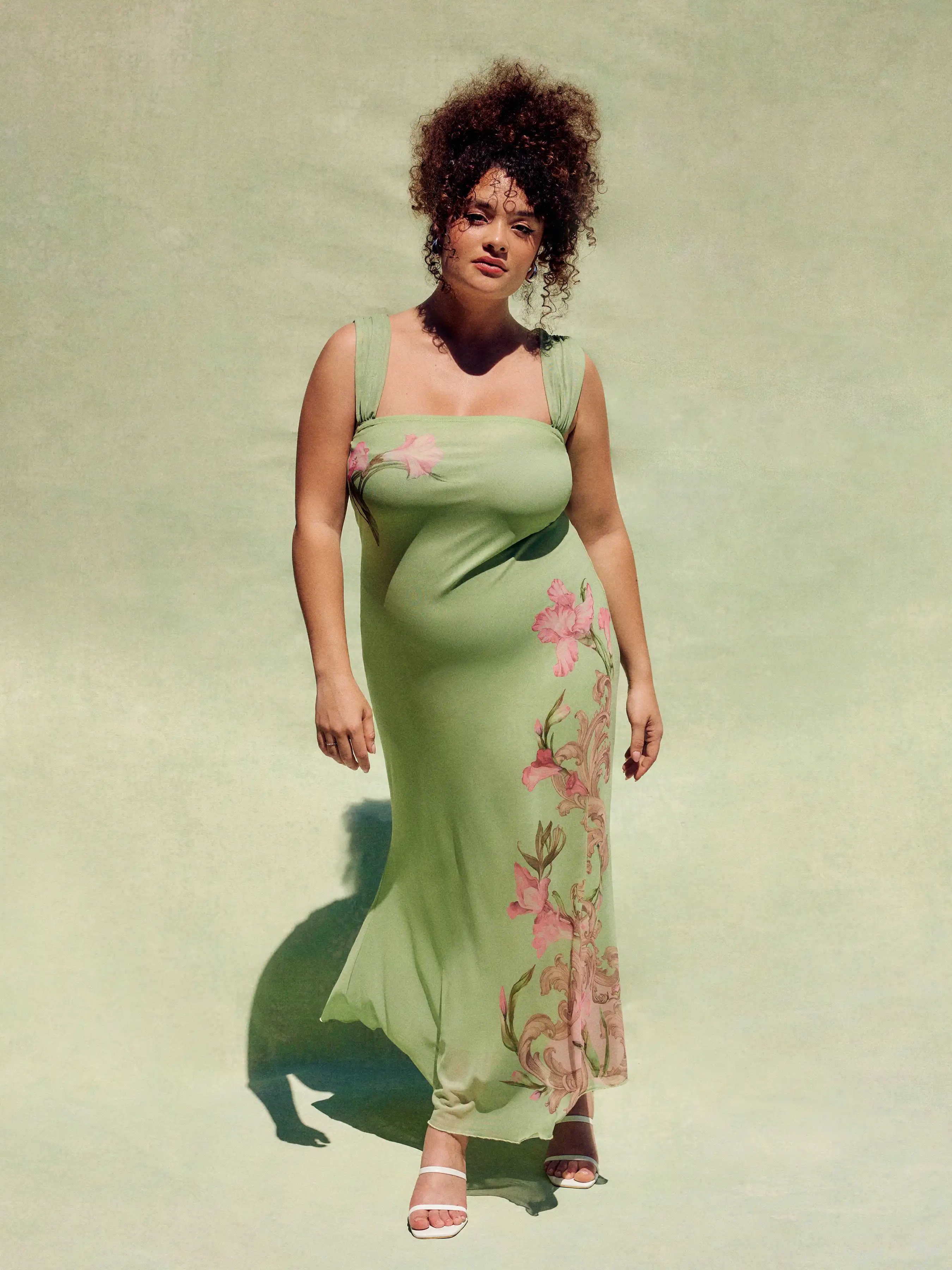 Mesh Square Neck Floral Midi Dress Curve & Plus